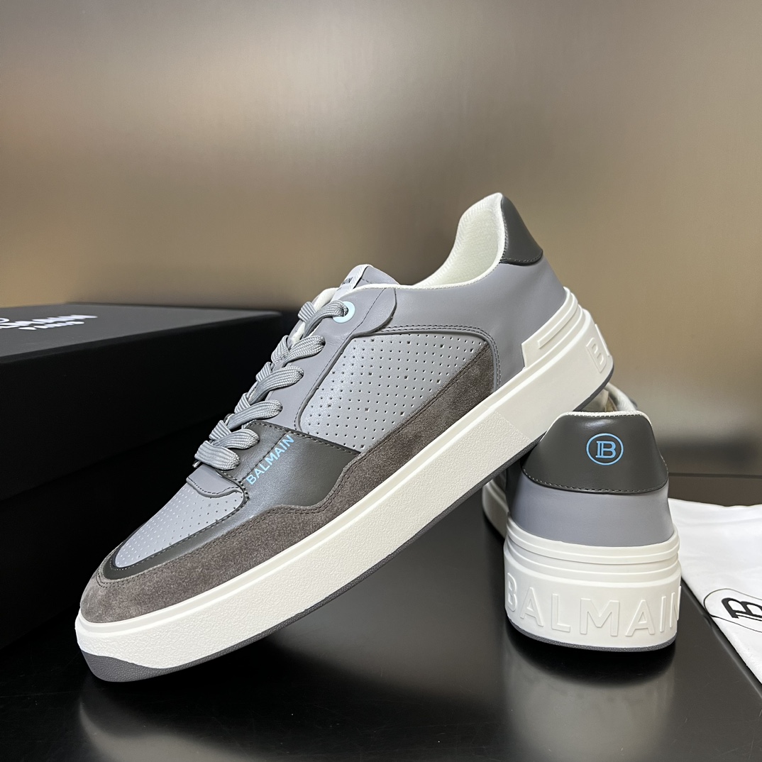 Balmain B-Court Flip Perforated Leather Trainers - FashionPlug