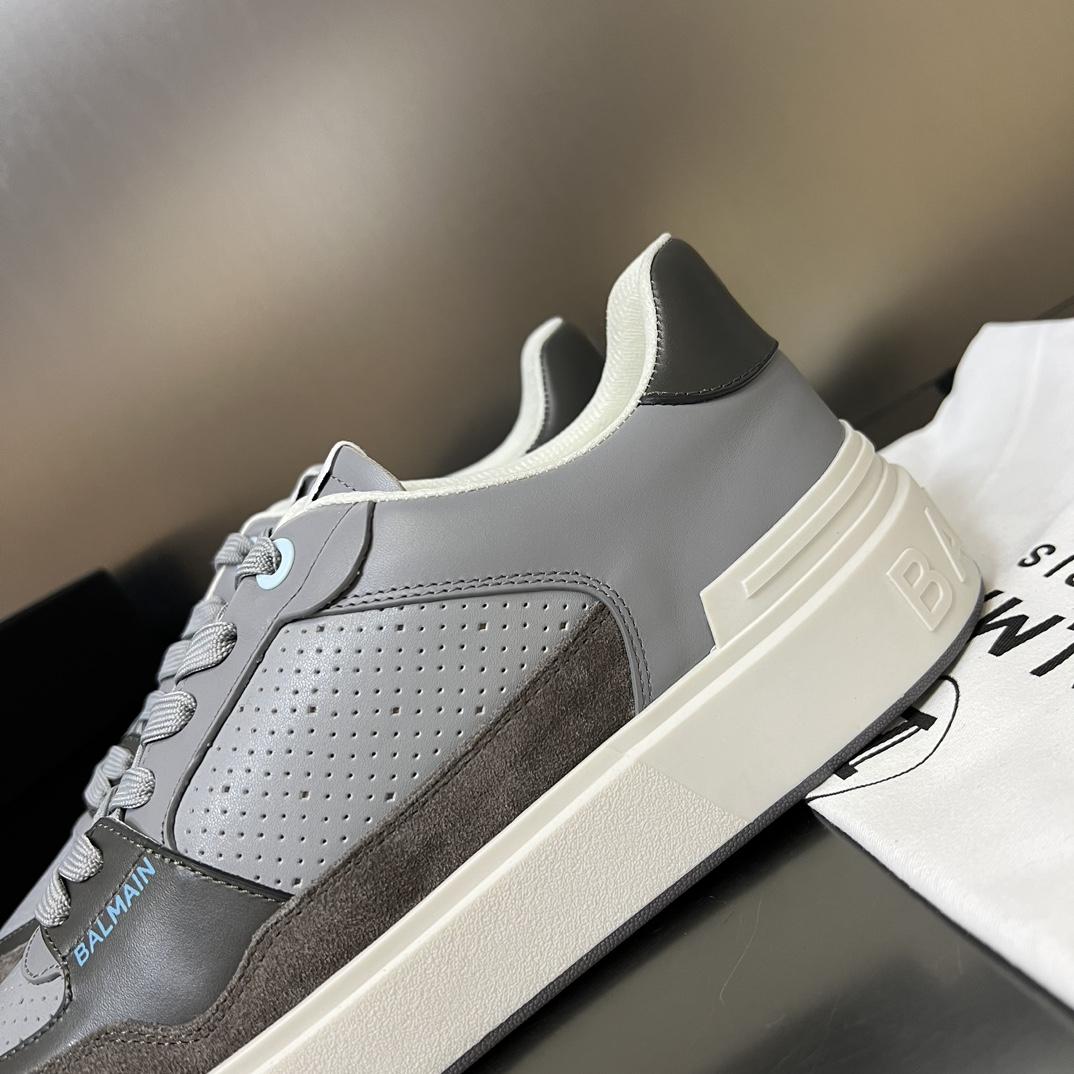 Balmain B-Court Flip Perforated Leather Trainers - FashionPlug