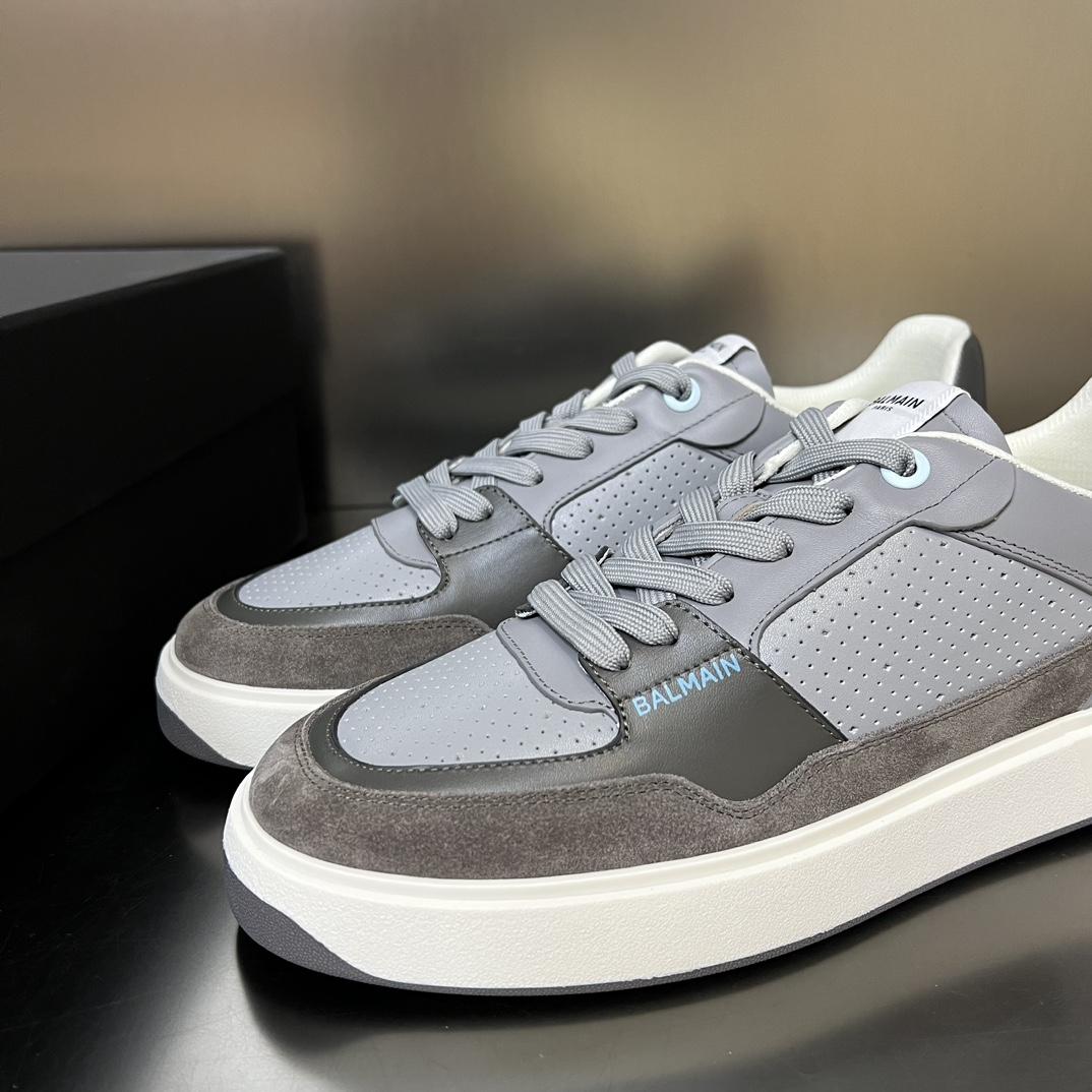 Balmain B-Court Flip Perforated Leather Trainers - FashionPlug