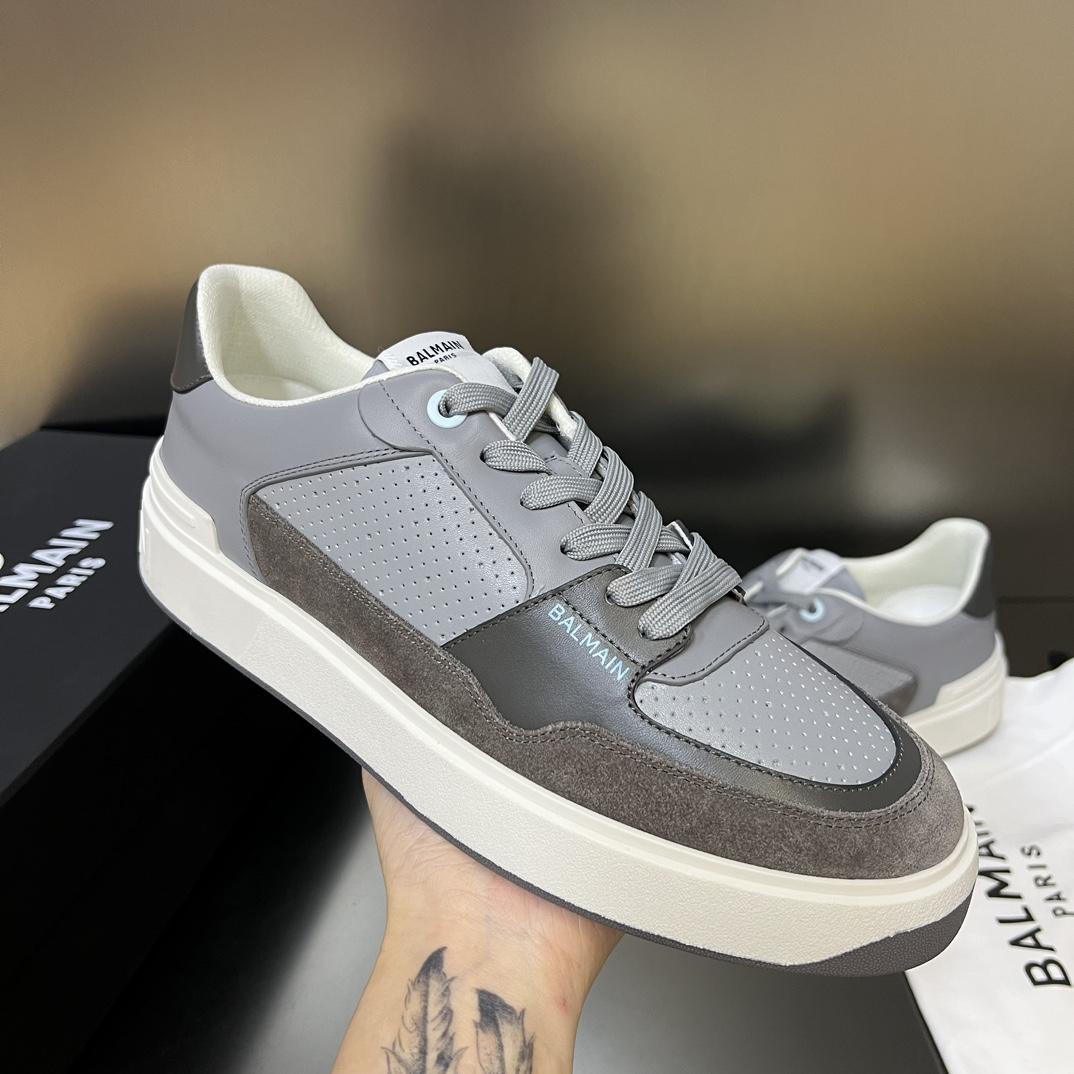 Balmain B-Court Flip Perforated Leather Trainers - FashionPlug