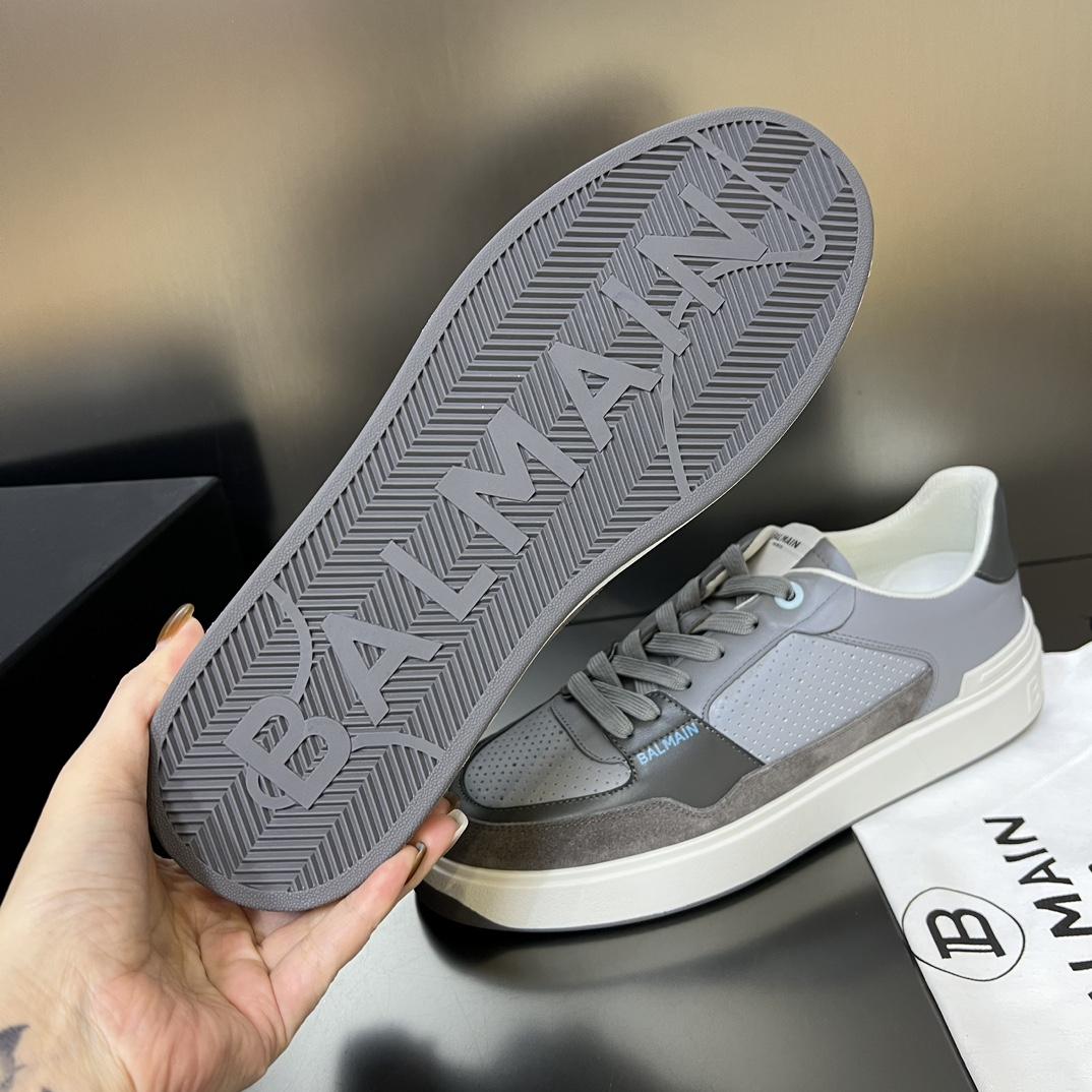 Balmain B-Court Flip Perforated Leather Trainers - FashionPlug
