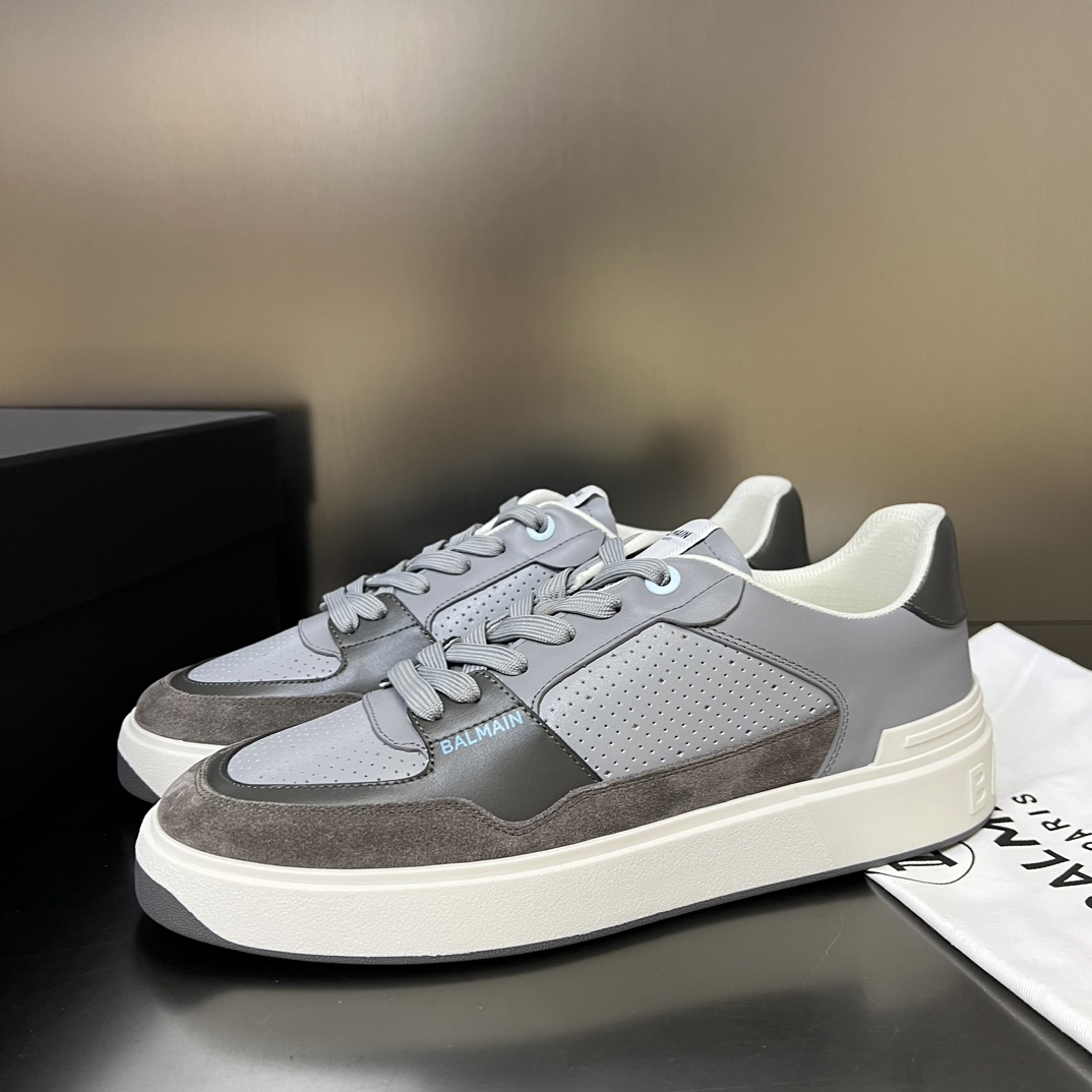 Balmain B-Court Flip Perforated Leather Trainers - FashionPlug