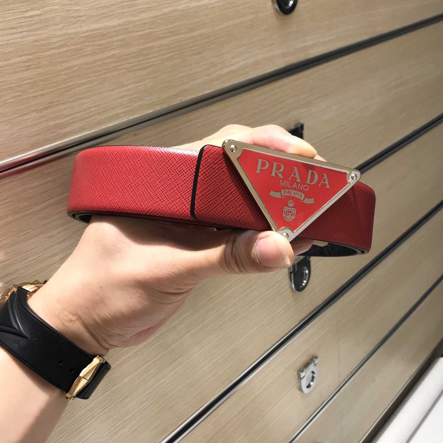 Prada Reversible Saffiano Leather Belt Strap - FashionPlug