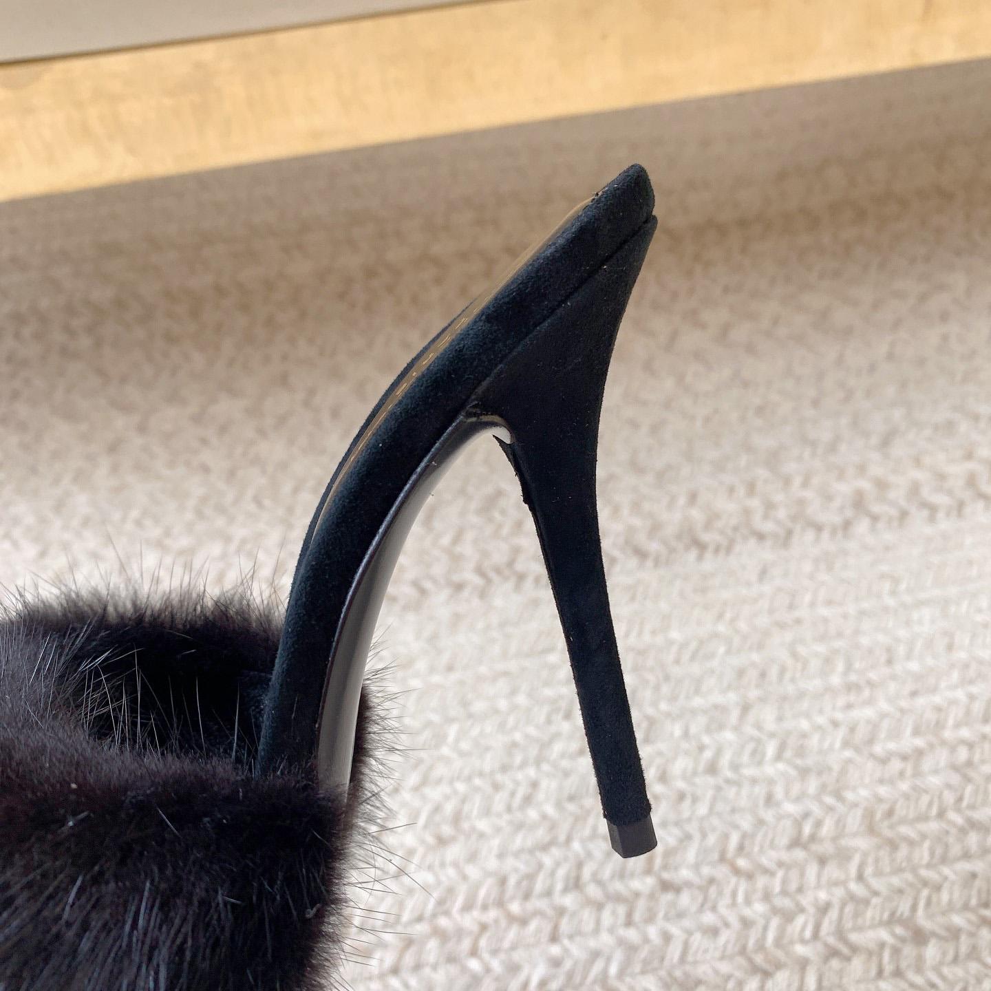 Saint Laurent LA 16 Mules In Animal-Free Fur And Suede  - FashionPlug