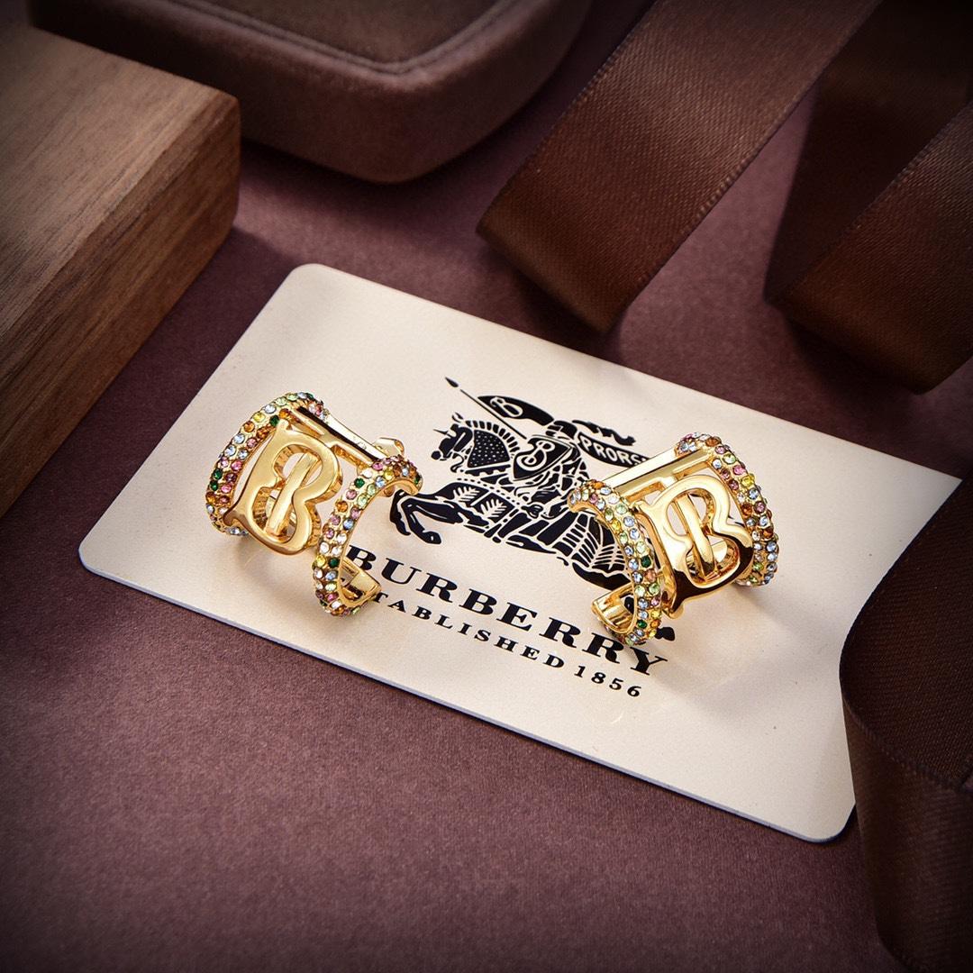 Burberry Logo Crystal Embellished Earrings - FashionPlug