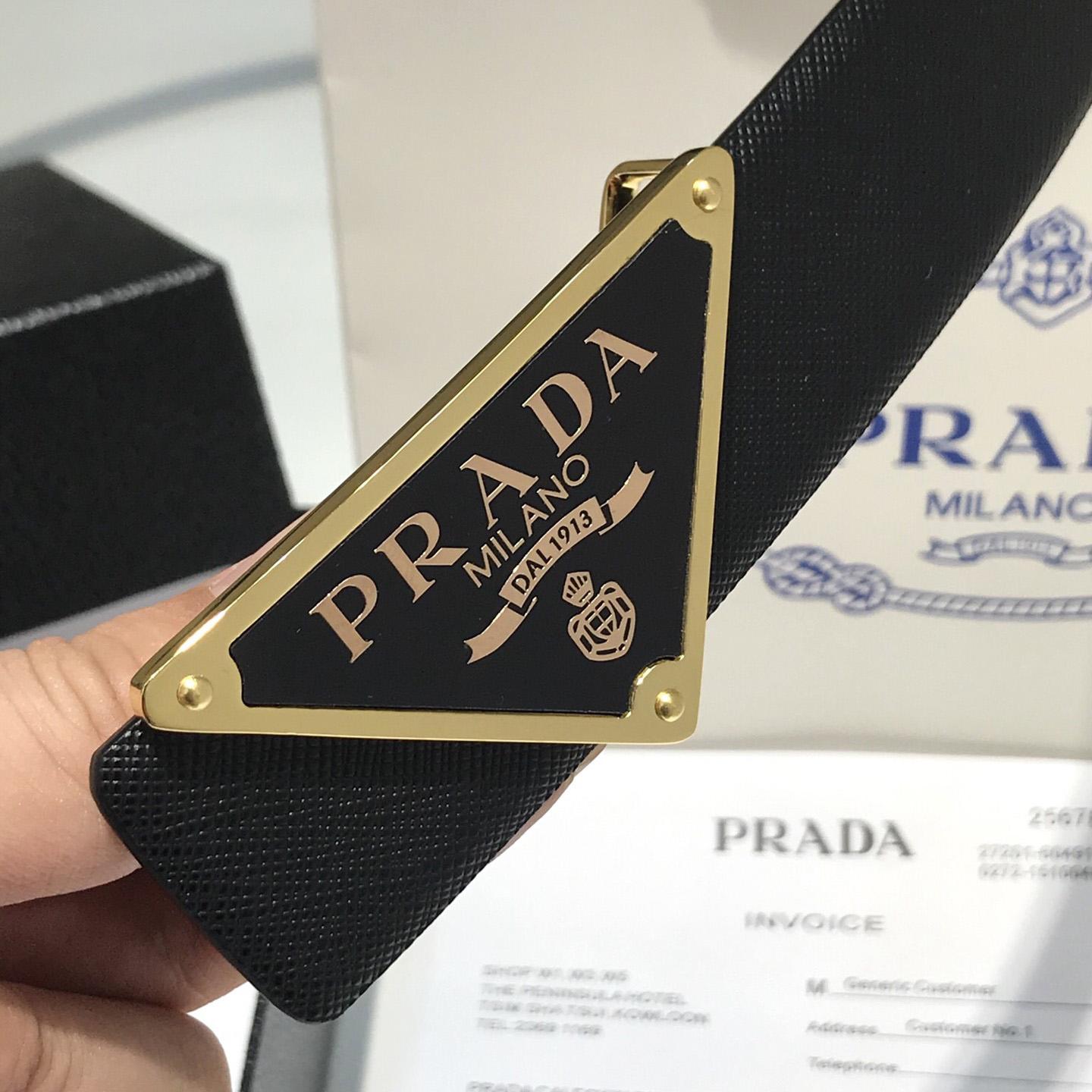 Prada Reversible Saffiano Leather Belt Strap - FashionPlug