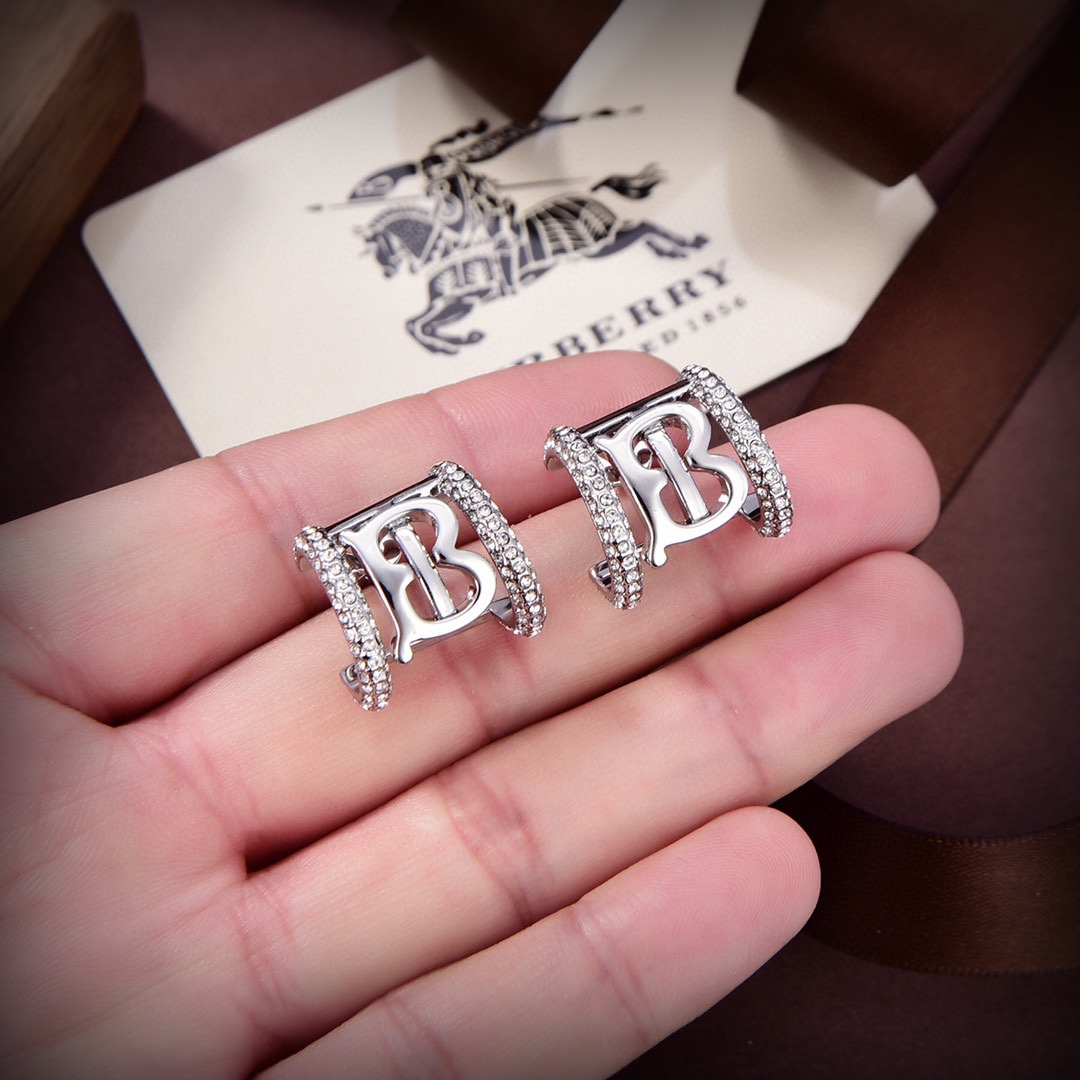 Burberry Logo Crystal Embellished Earrings - FashionPlug