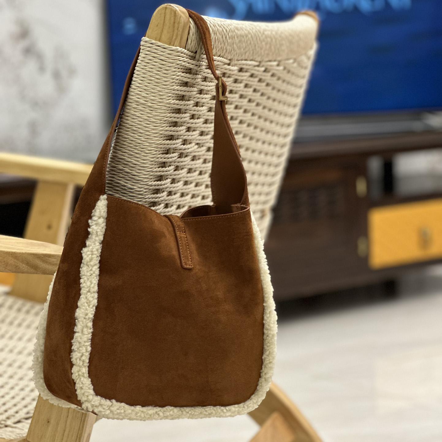Saint Laurent LE 5 À 7 Supple Small In Suede And Shearling - FashionPlug