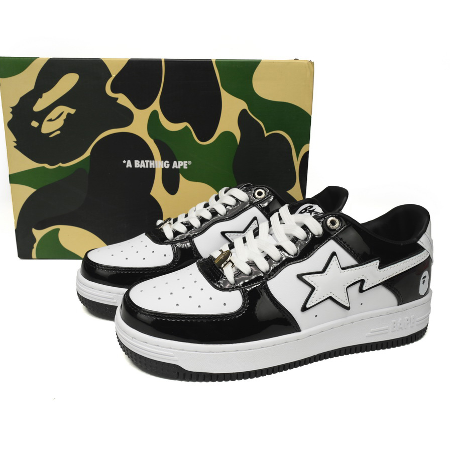 A Bathing Ape Bape Sta Low Black White Sneaker   1H70-191-001  - FashionPlug