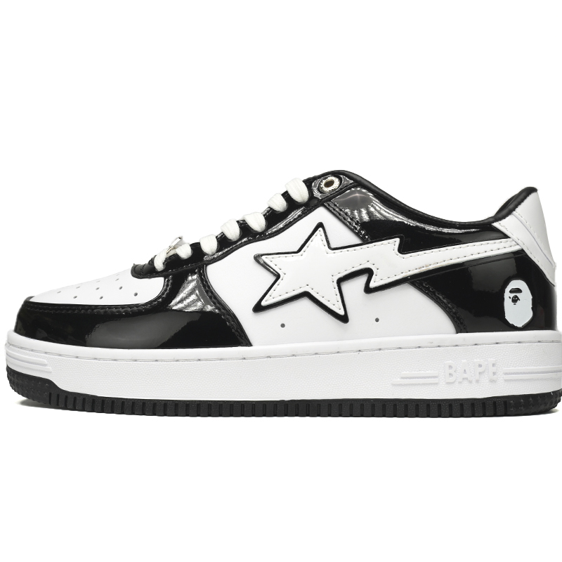 A Bathing Ape Bape Sta Low Black White Sneaker   1H70-191-001  - FashionPlug