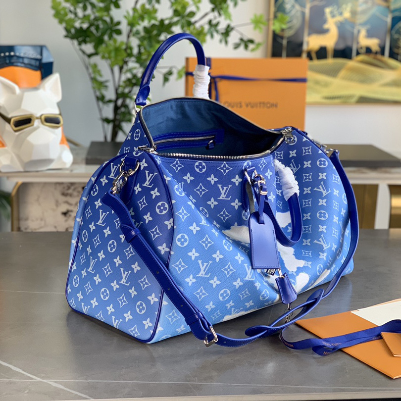 Louis Vuitton Keepall Bandouliere Clouds Monogram 50 Blue - FashionPlug