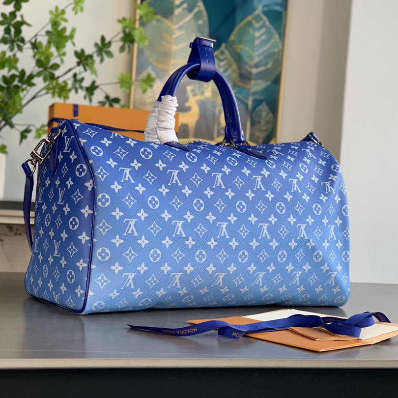 Louis Vuitton Keepall Bandouliere Clouds Monogram 50 Blue - FashionPlug