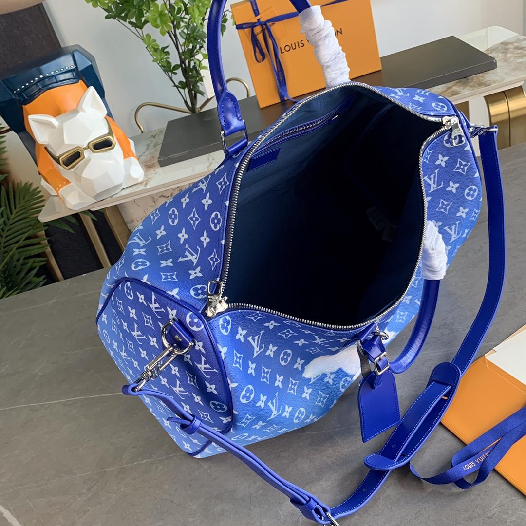 Louis Vuitton Keepall Bandouliere Clouds Monogram 50 Blue - FashionPlug