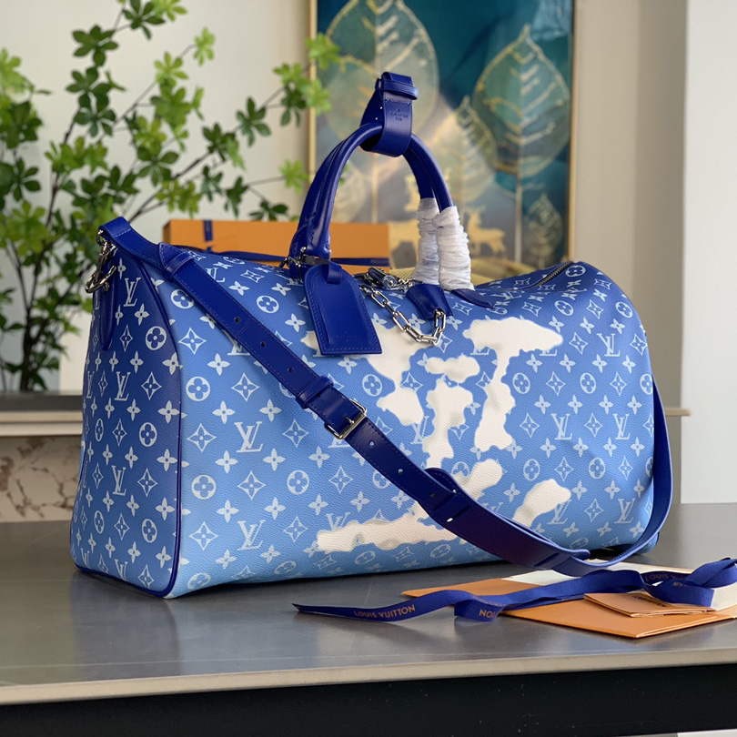Louis Vuitton Keepall Bandouliere Clouds Monogram 50 Blue - FashionPlug