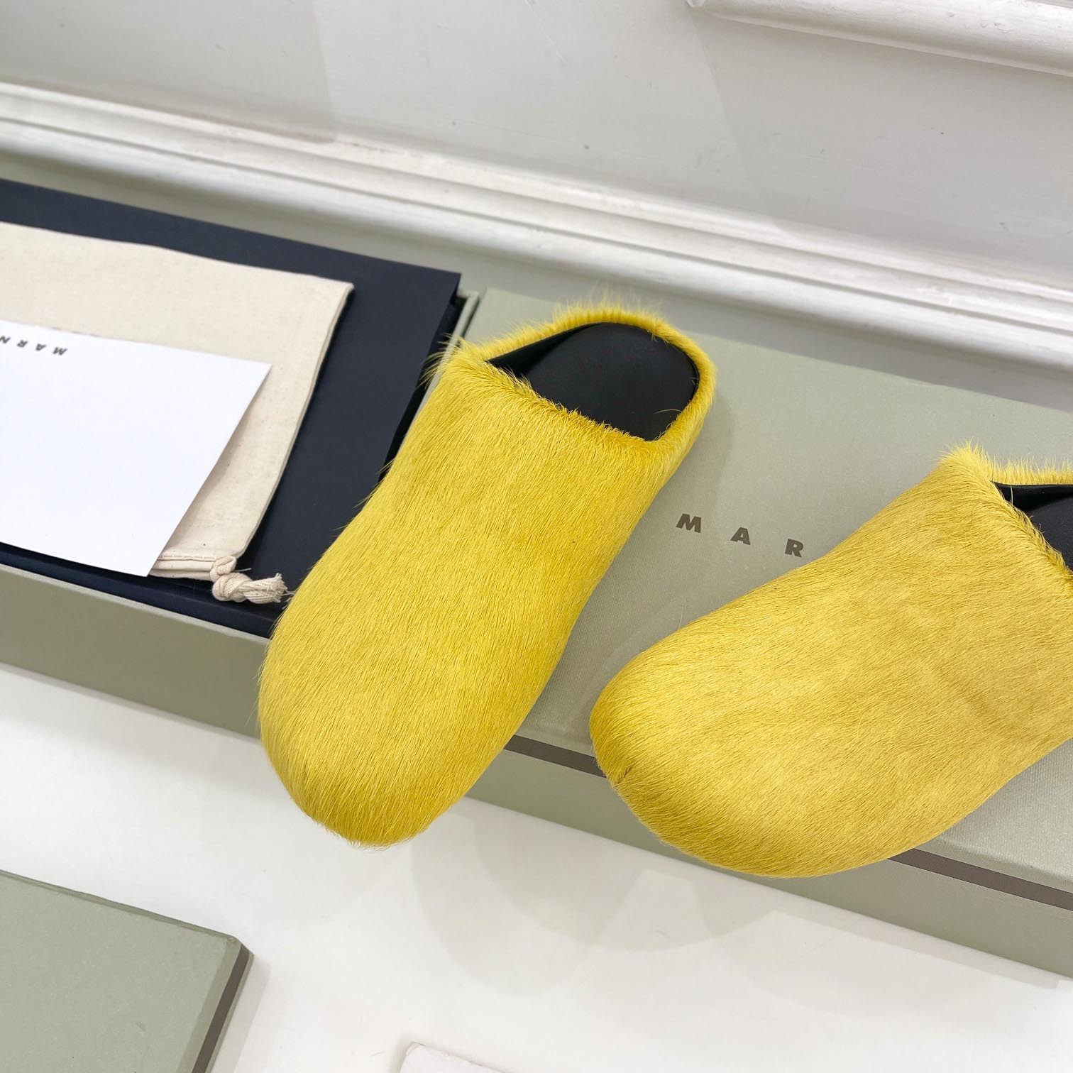 Marni Yellow Long Hair Calfskin Fussbett Sabot - FashionPlug