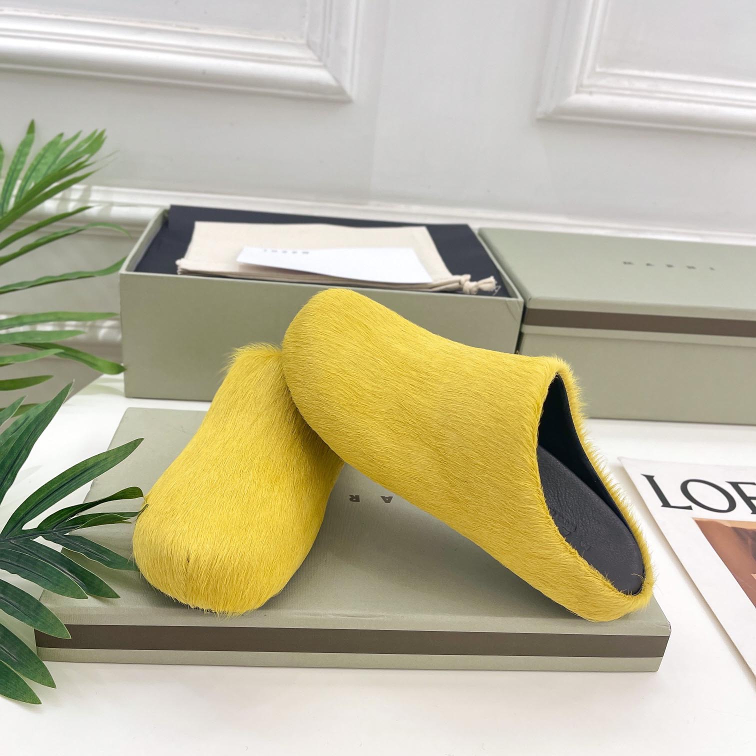 Marni Yellow Long Hair Calfskin Fussbett Sabot - FashionPlug