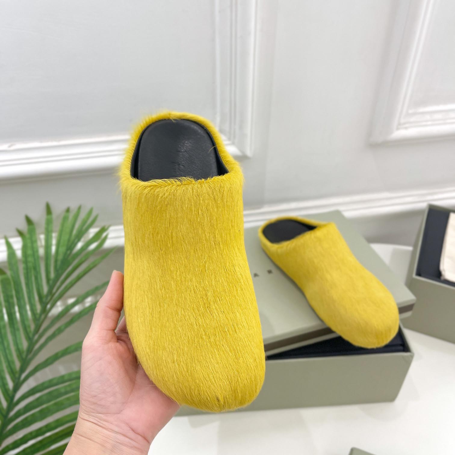 Marni Yellow Long Hair Calfskin Fussbett Sabot - FashionPlug