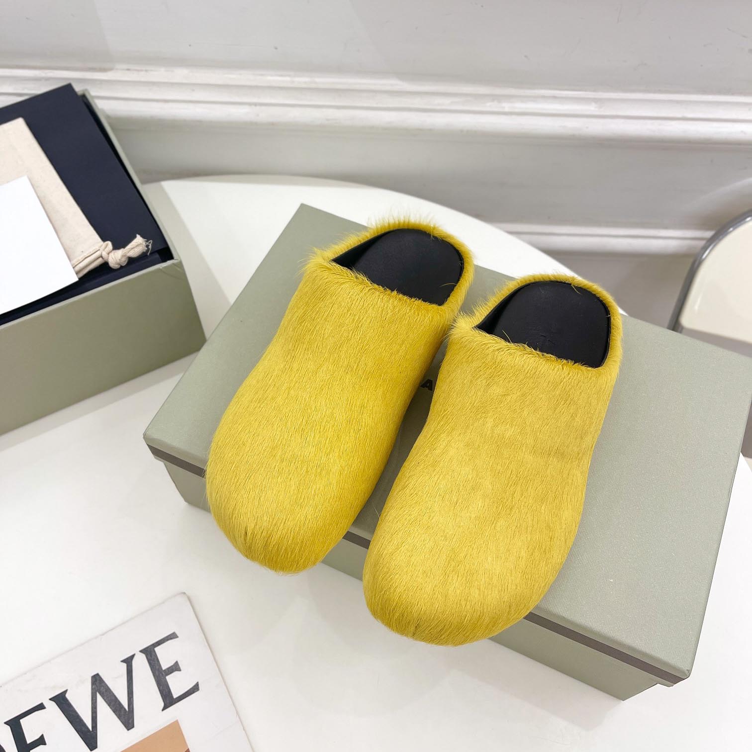Marni Yellow Long Hair Calfskin Fussbett Sabot - FashionPlug