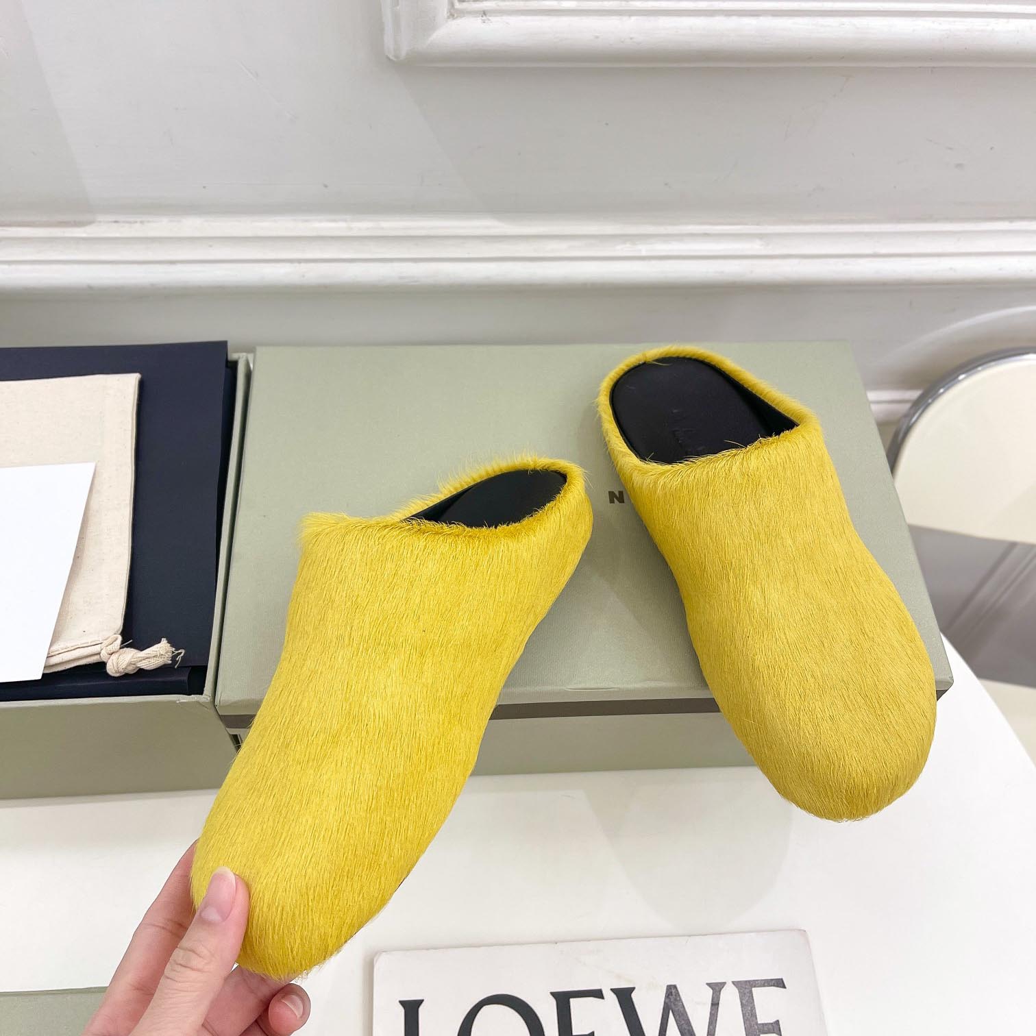 Marni Yellow Long Hair Calfskin Fussbett Sabot - FashionPlug