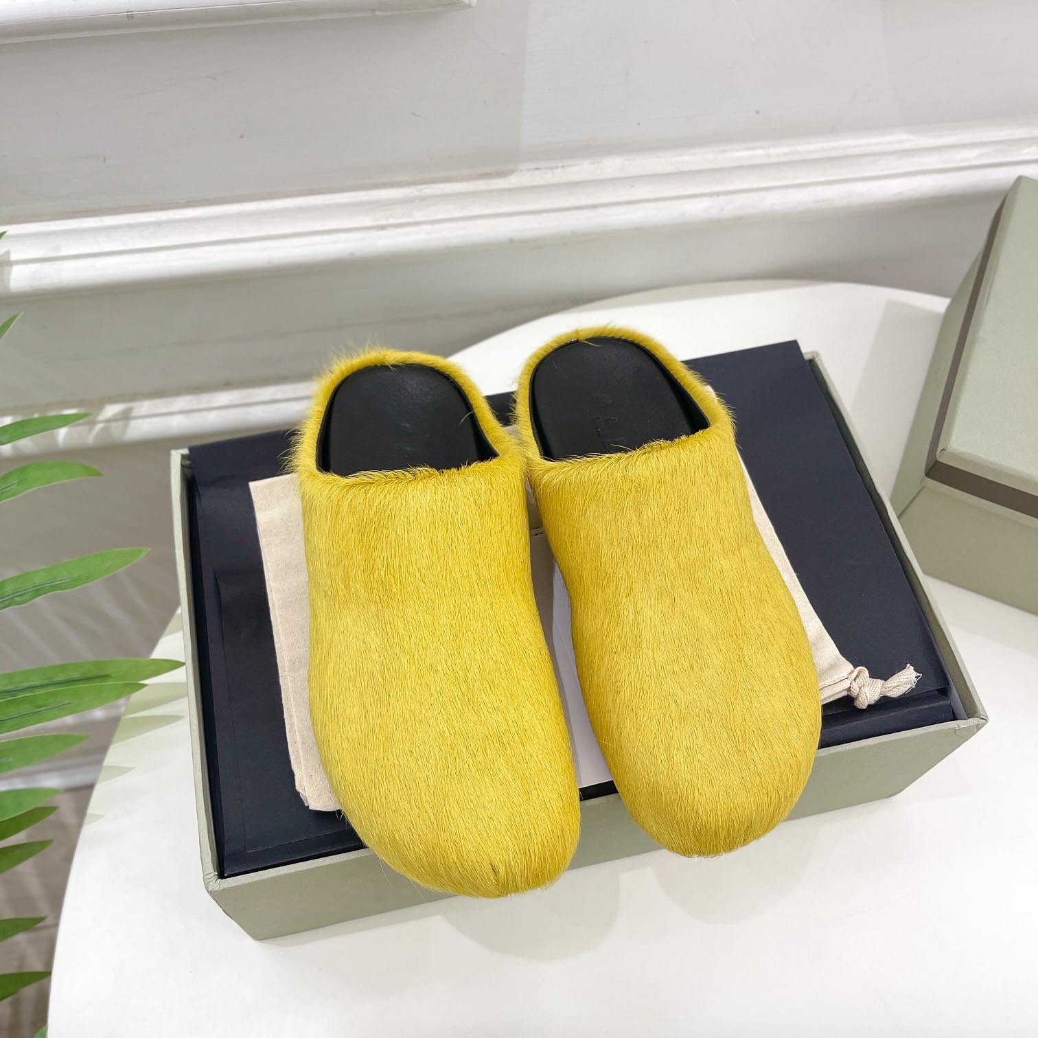Marni Yellow Long Hair Calfskin Fussbett Sabot - FashionPlug