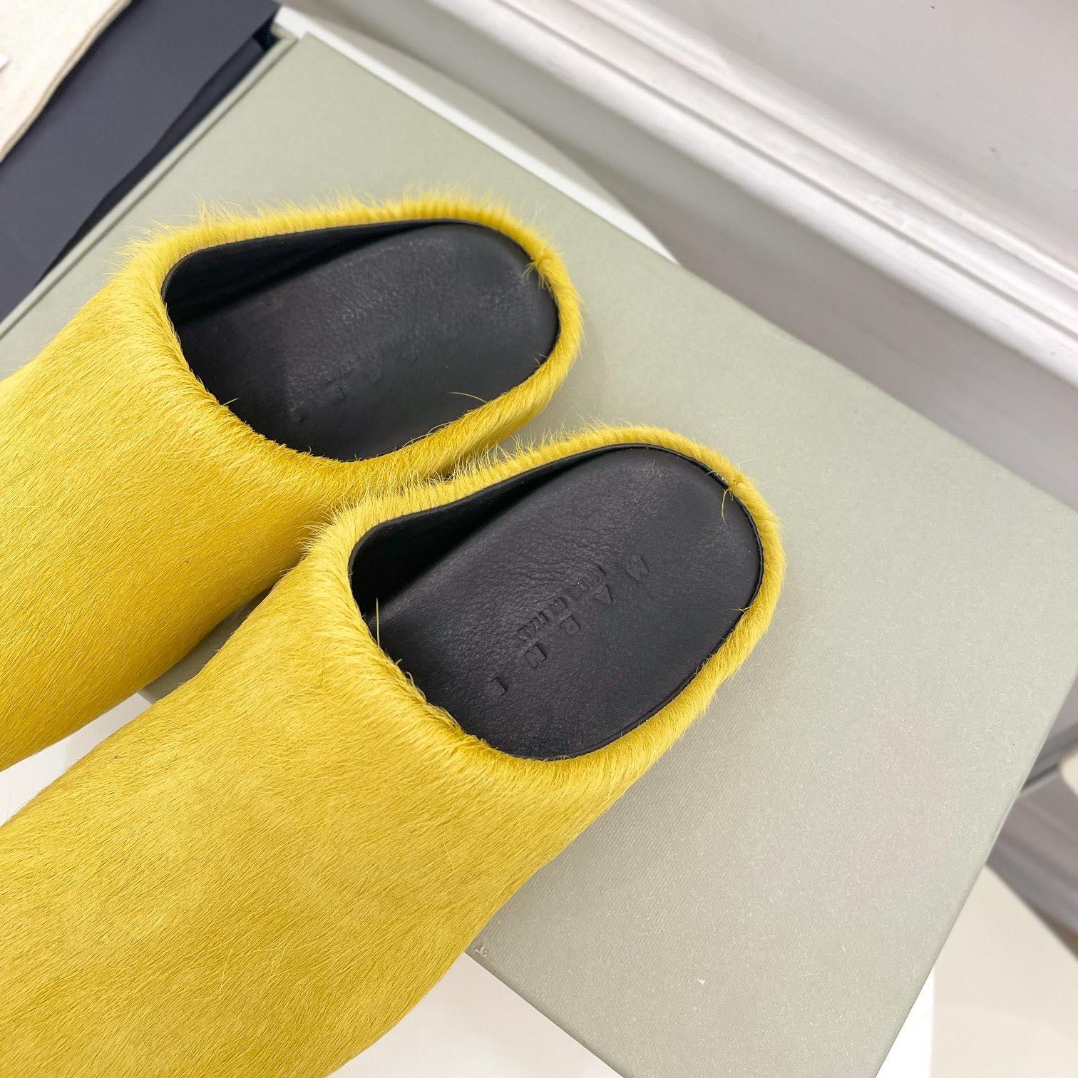 Marni Yellow Long Hair Calfskin Fussbett Sabot - FashionPlug