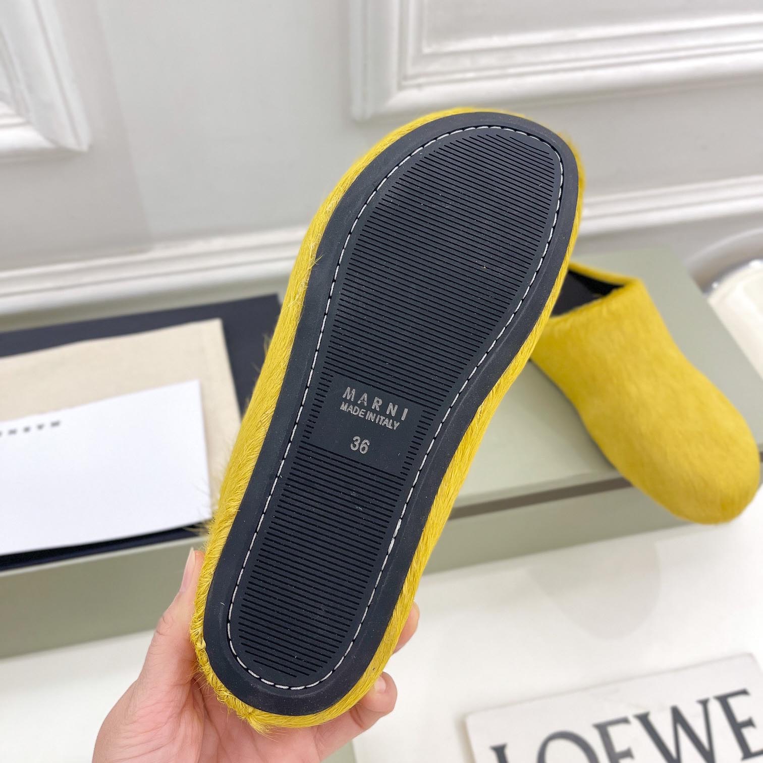 Marni Yellow Long Hair Calfskin Fussbett Sabot - FashionPlug