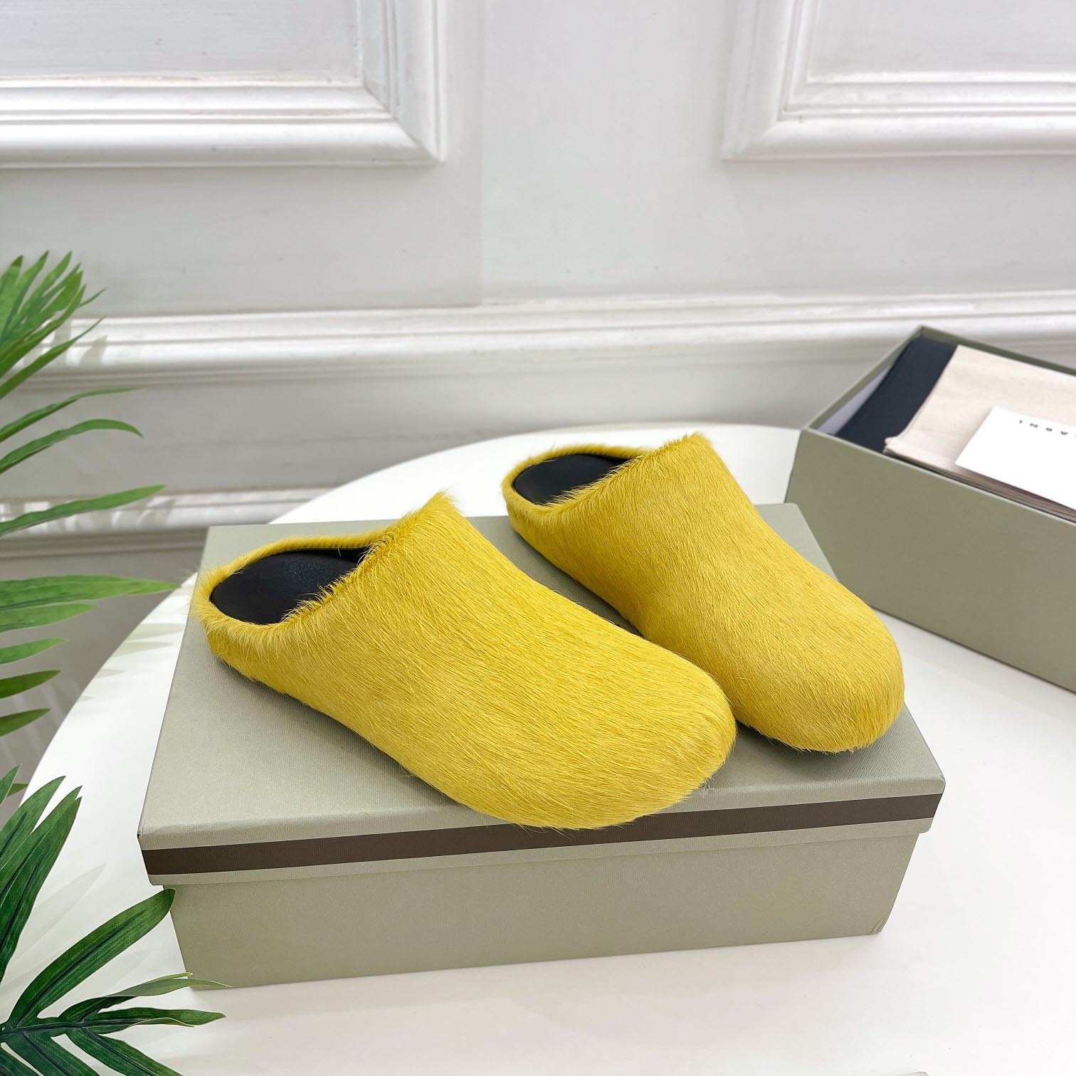 Marni Yellow Long Hair Calfskin Fussbett Sabot - FashionPlug