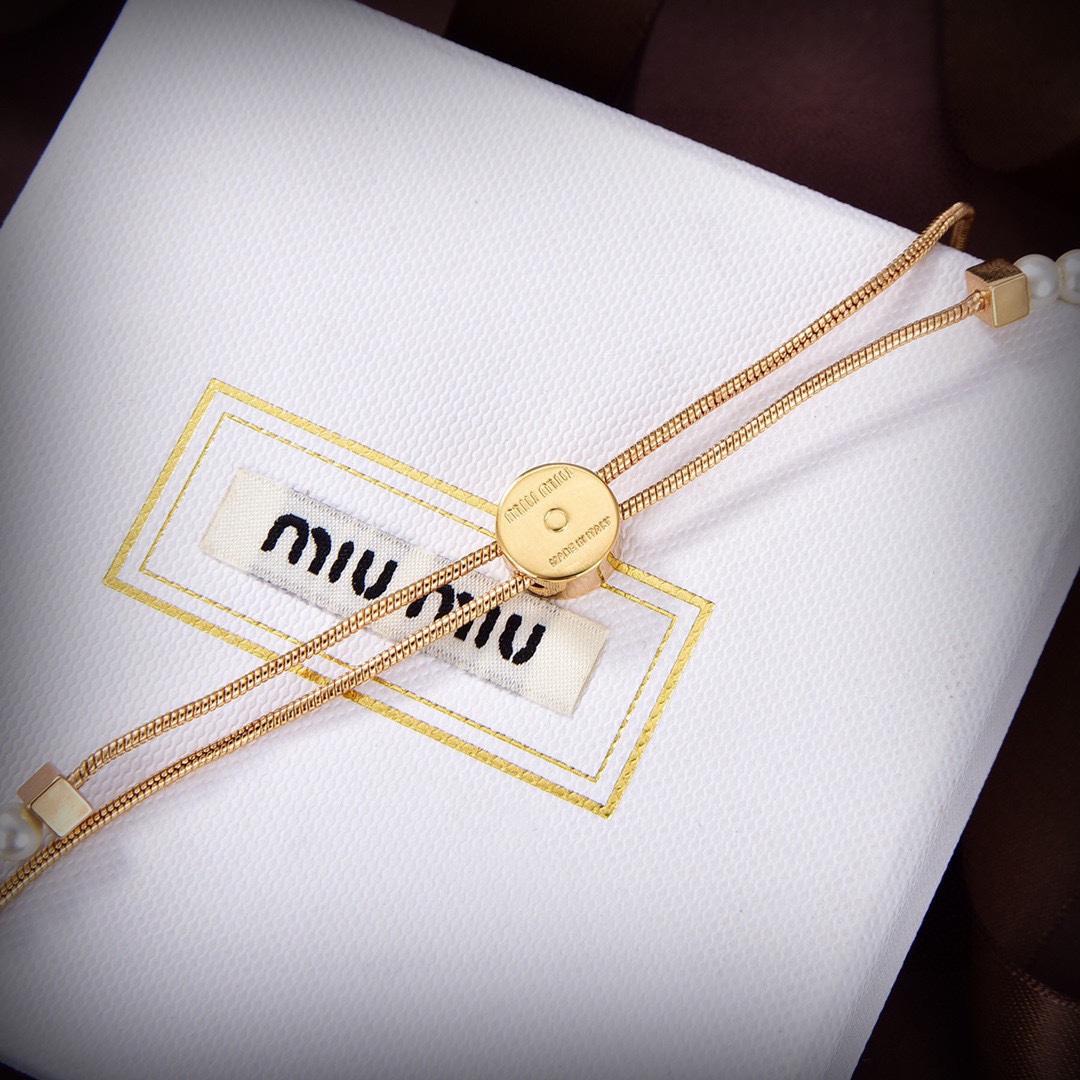 Miu Miu Logo-charm Beaded Choker Necklace - FashionPlug