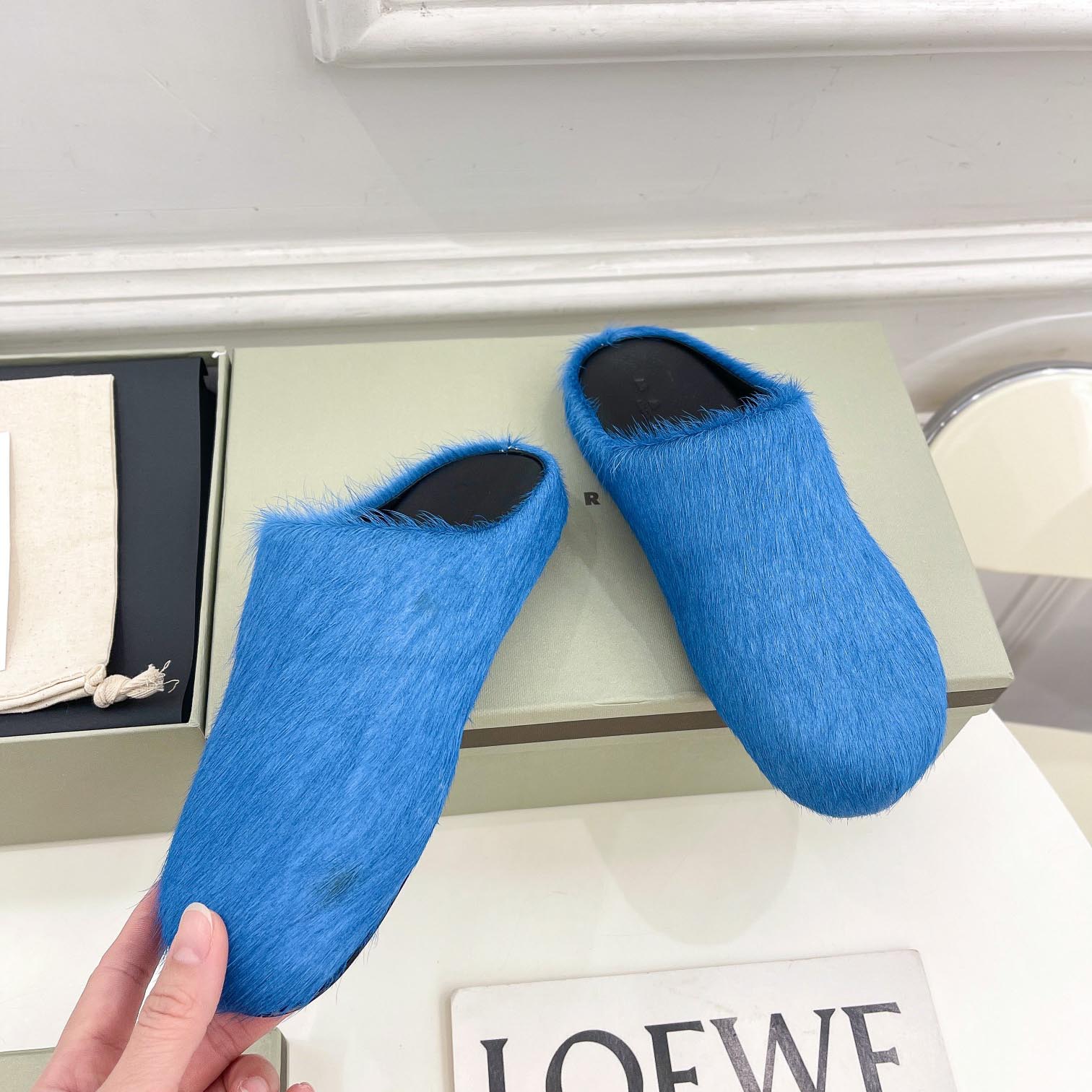 Marni Blue Long Hair Calfskin Fussbett Sabot - FashionPlug
