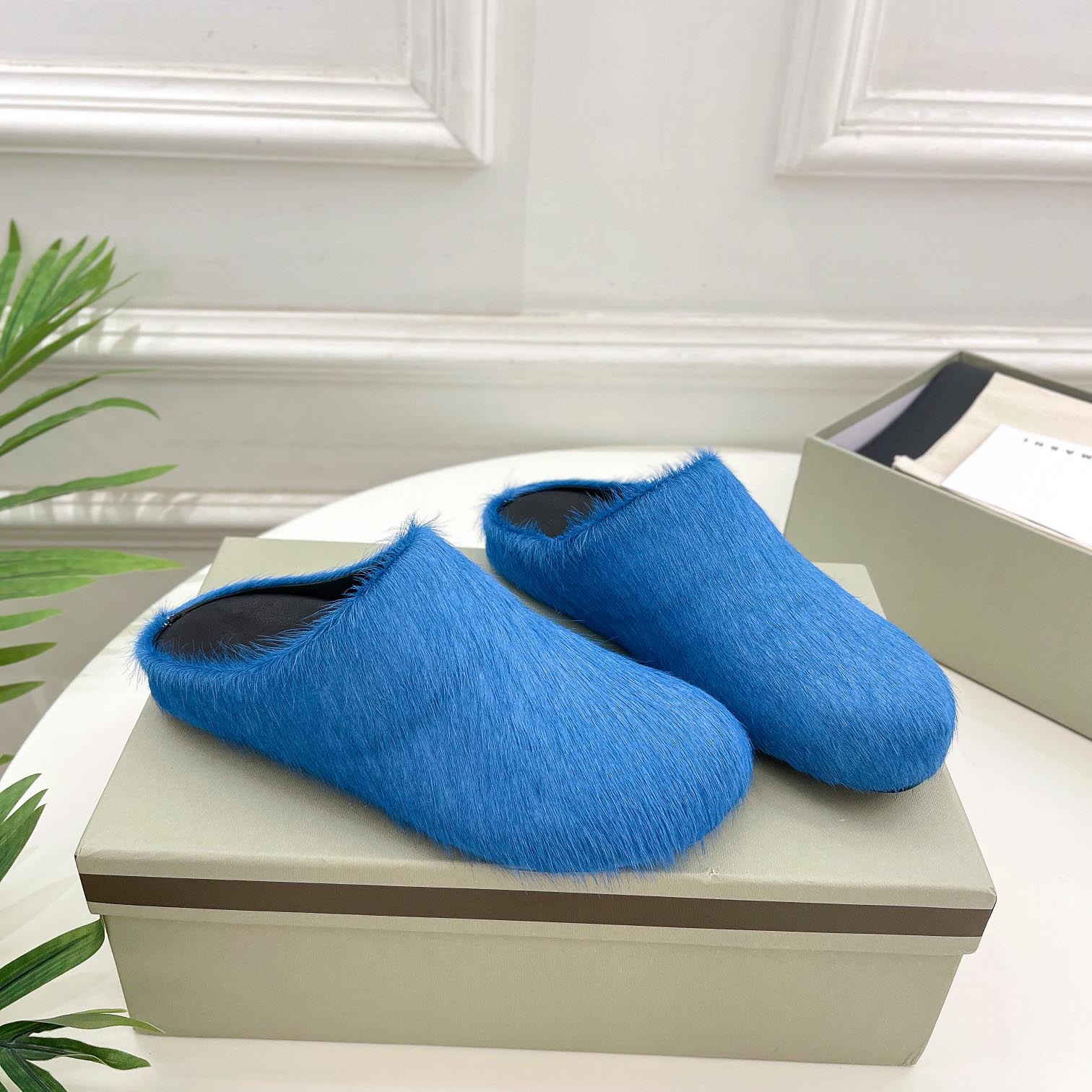 Marni Blue Long Hair Calfskin Fussbett Sabot - FashionPlug