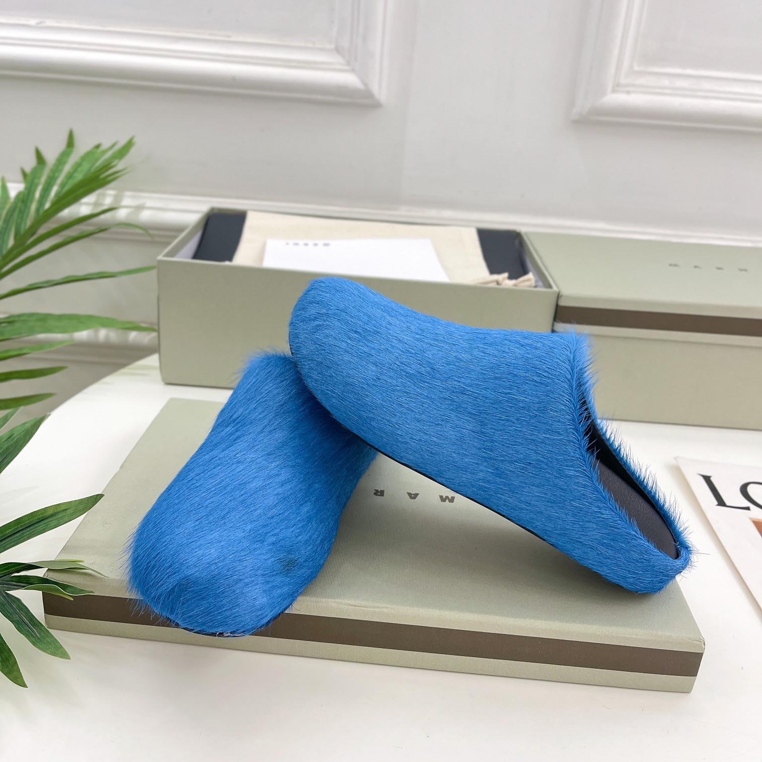 Marni Blue Long Hair Calfskin Fussbett Sabot - FashionPlug