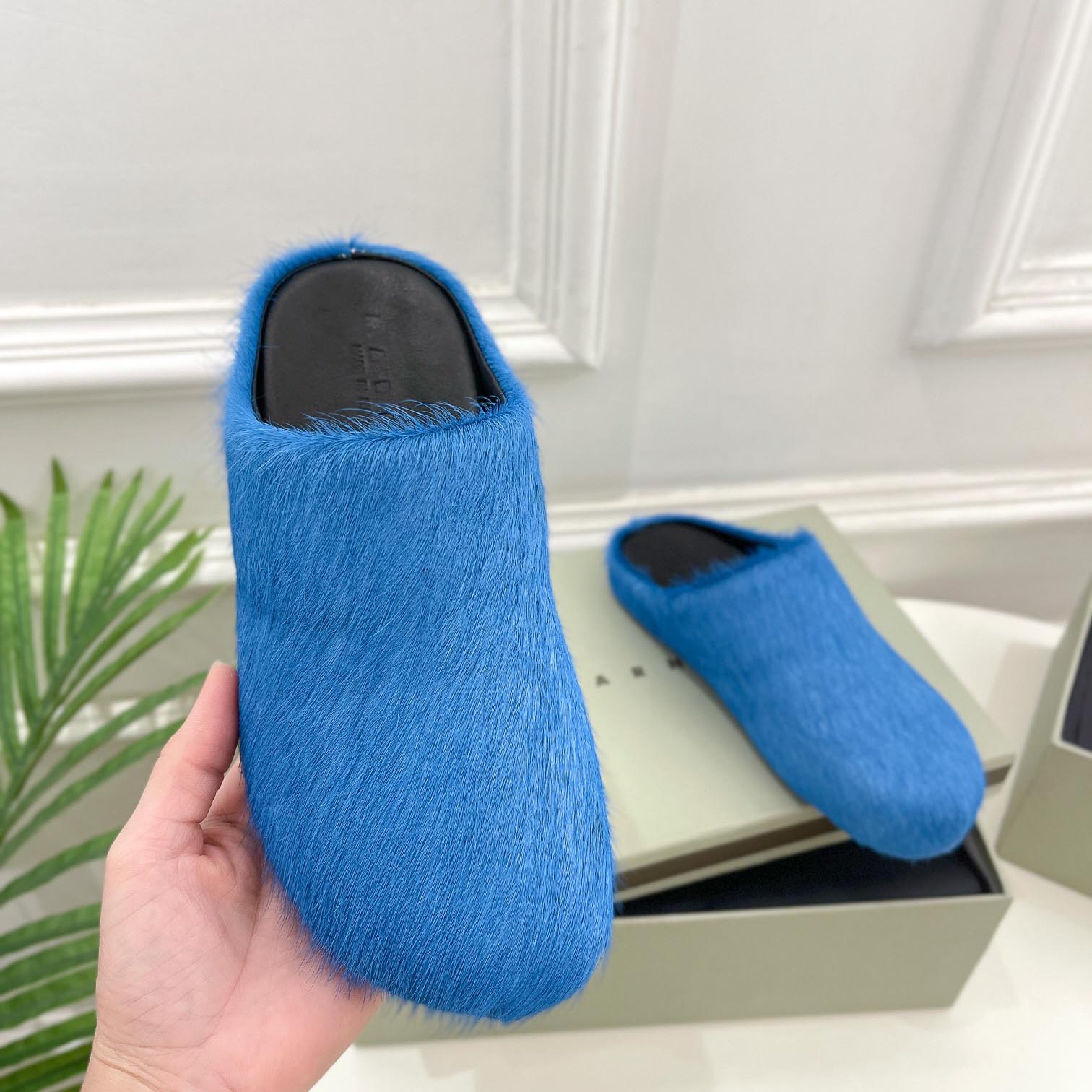 Marni Blue Long Hair Calfskin Fussbett Sabot - FashionPlug