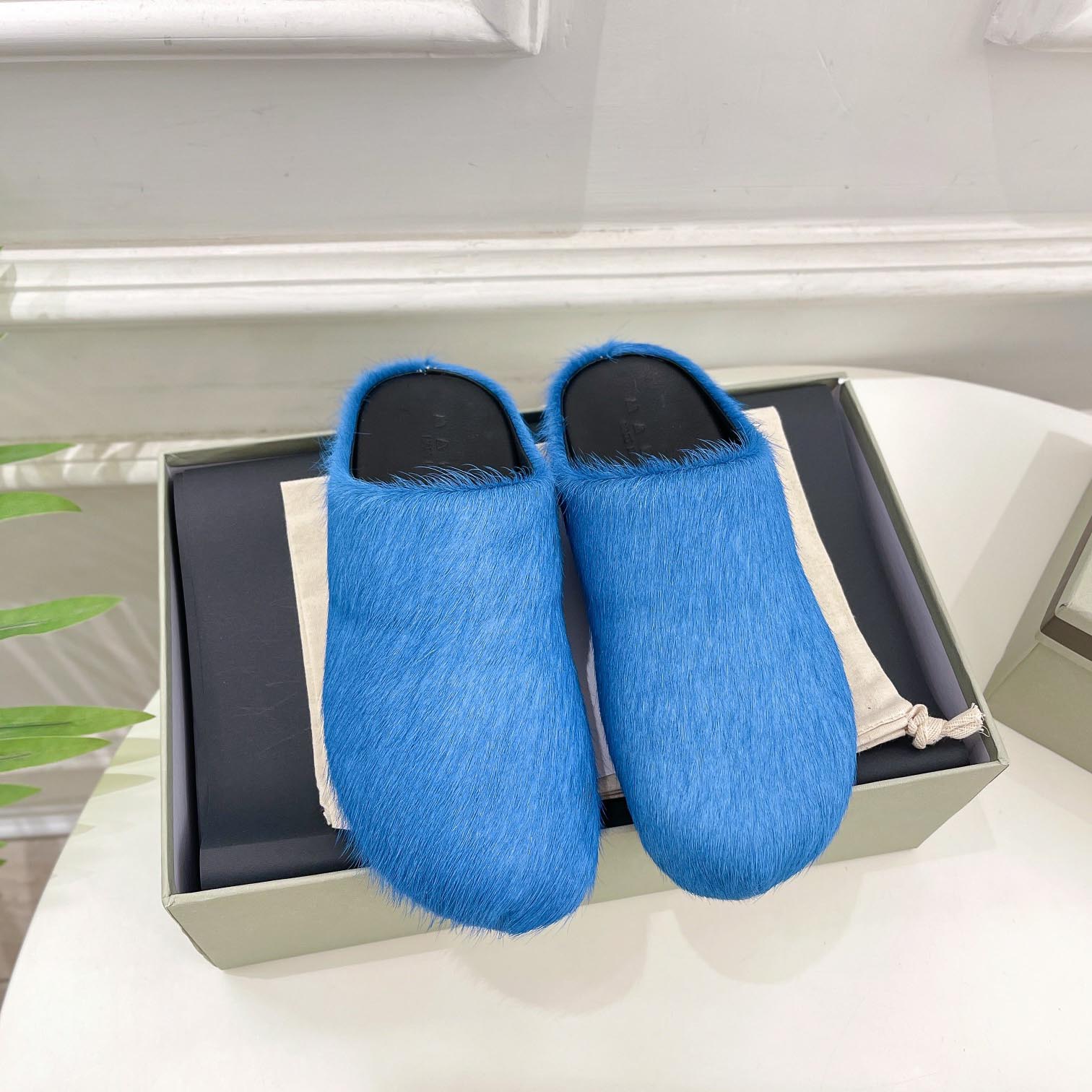 Marni Blue Long Hair Calfskin Fussbett Sabot - FashionPlug