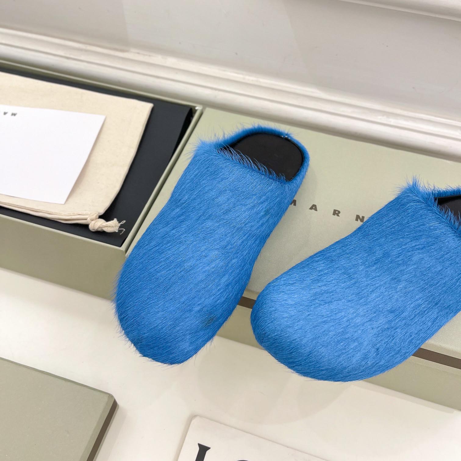 Marni Blue Long Hair Calfskin Fussbett Sabot - FashionPlug