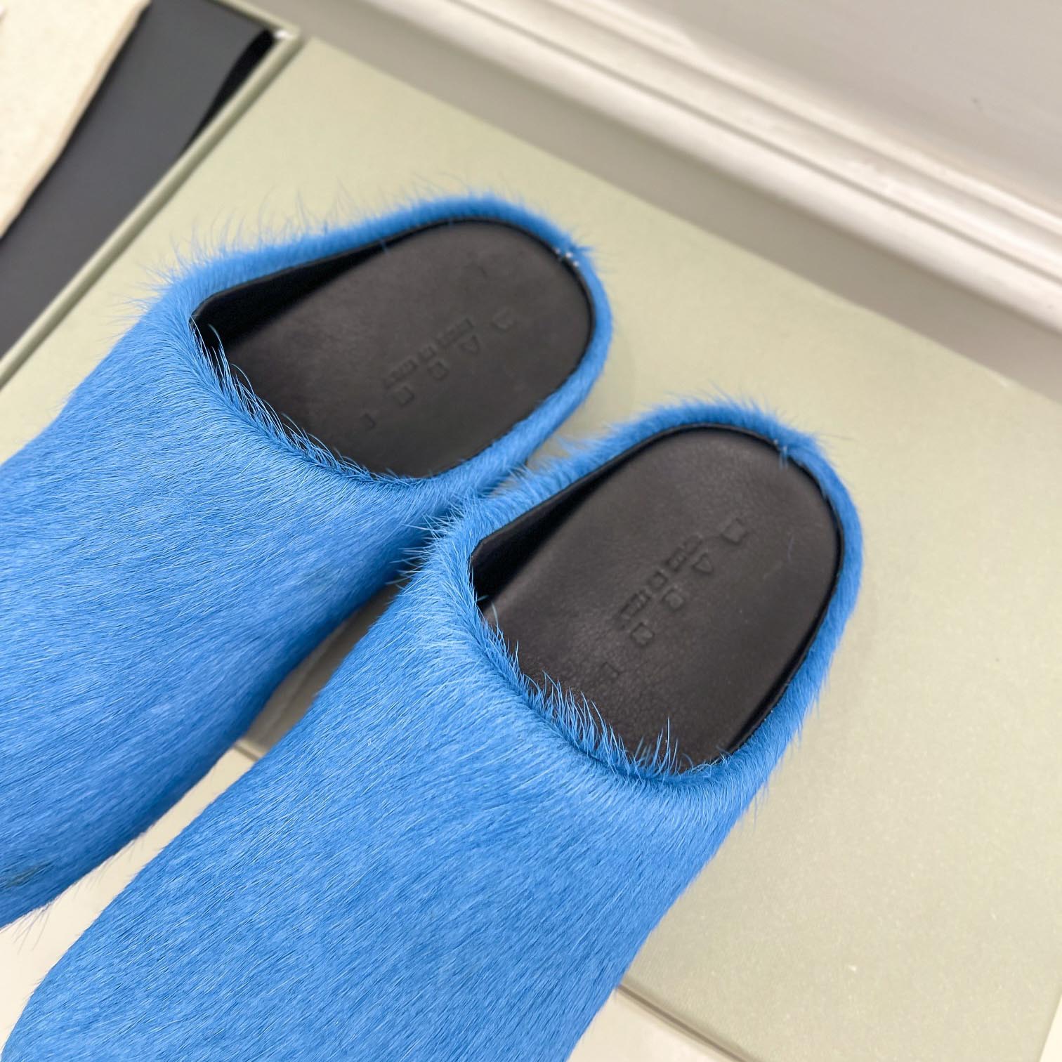 Marni Blue Long Hair Calfskin Fussbett Sabot - FashionPlug