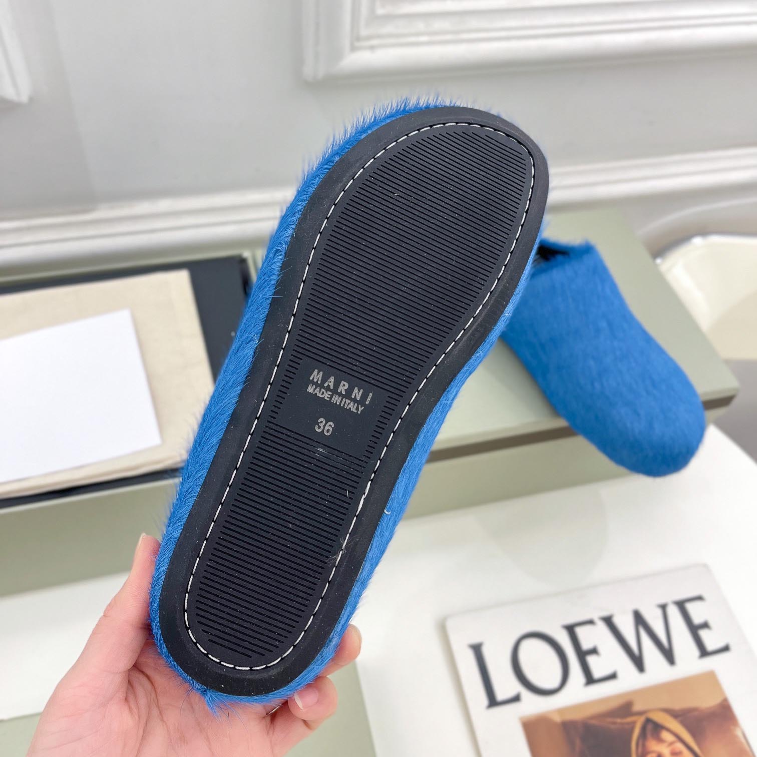 Marni Blue Long Hair Calfskin Fussbett Sabot - FashionPlug