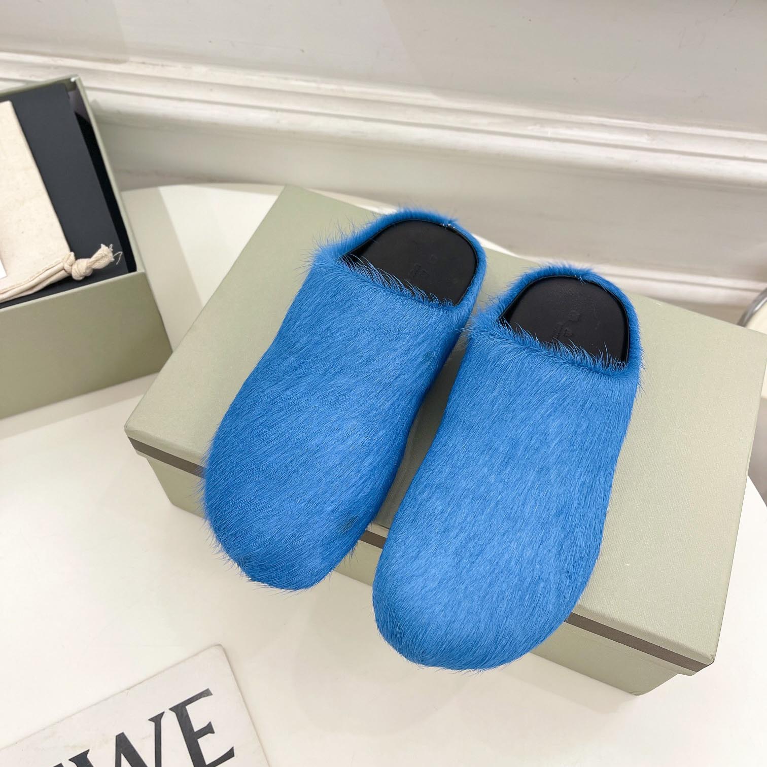 Marni Blue Long Hair Calfskin Fussbett Sabot - FashionPlug