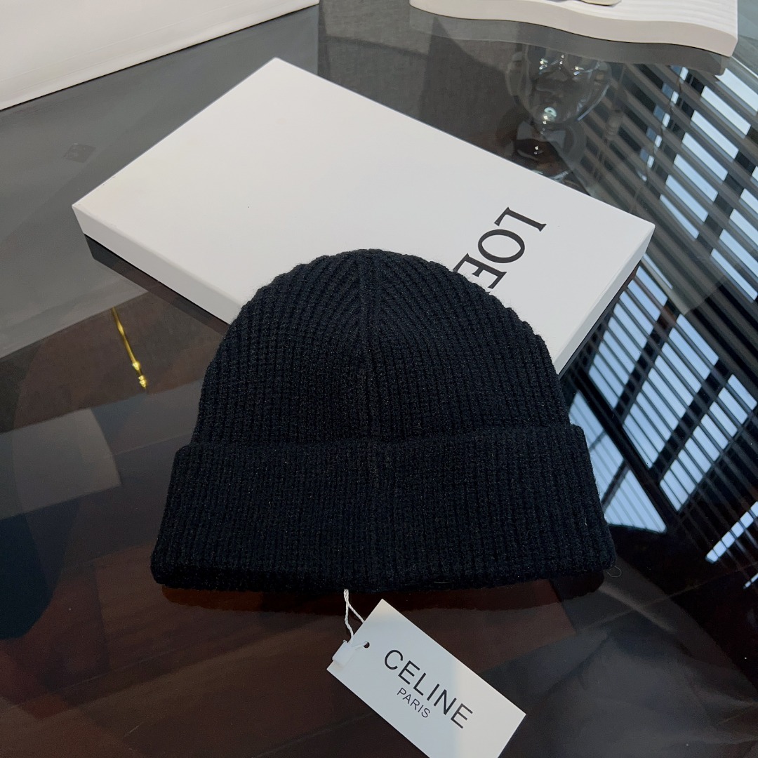 Celine  Embroidered Beanie In Ribbed Wool - FashionPlug