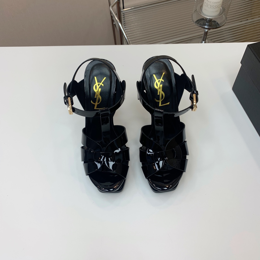 Saint Laurent Tribute Platform Sandals In Patent Leather - FashionPlug