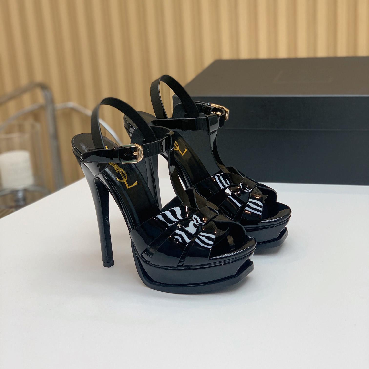 Saint Laurent Tribute Platform Sandals In Patent Leather - FashionPlug