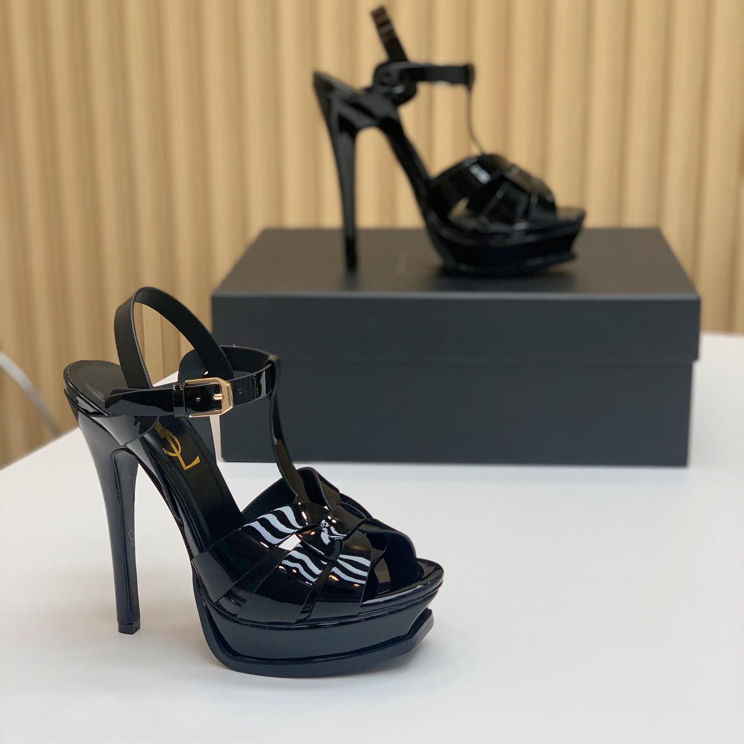 Saint Laurent Tribute Platform Sandals In Patent Leather - FashionPlug