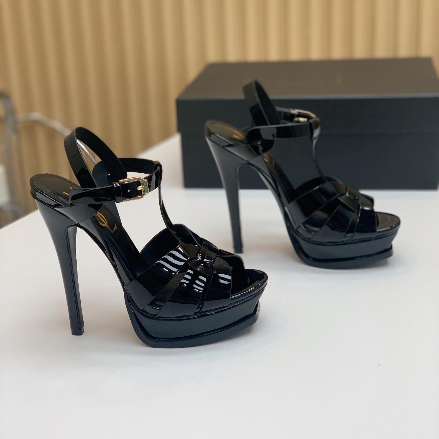 Saint Laurent Tribute Platform Sandals In Patent Leather - FashionPlug