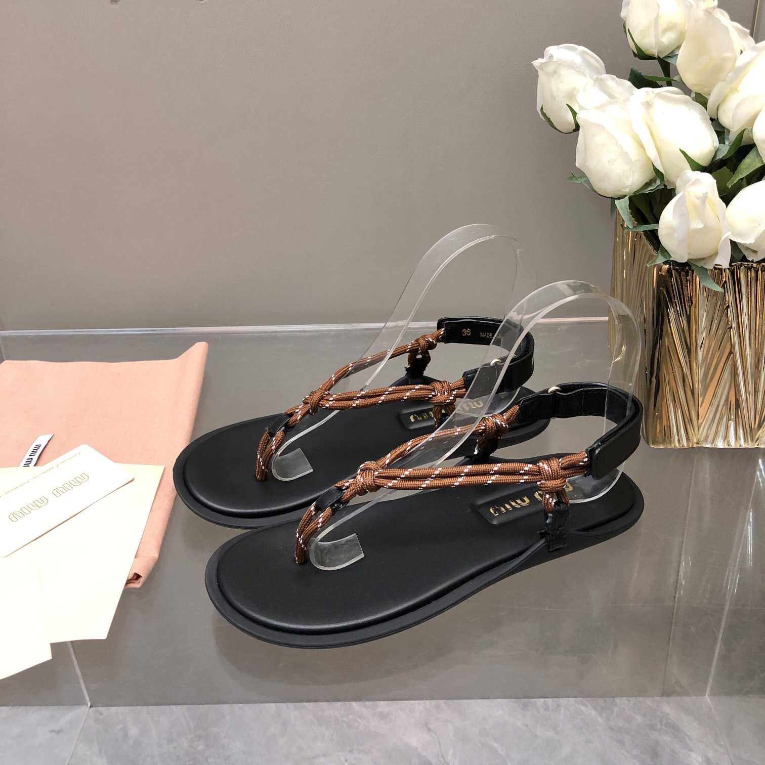 Miu Miu Riviere Cord And Leather Sandals - FashionPlug