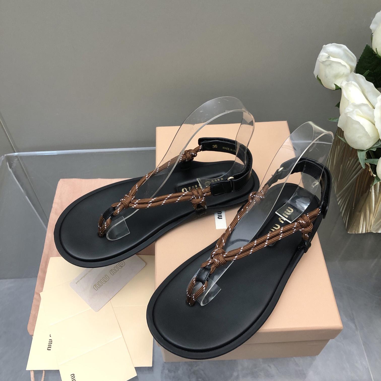 Miu Miu Riviere Cord And Leather Sandals - FashionPlug