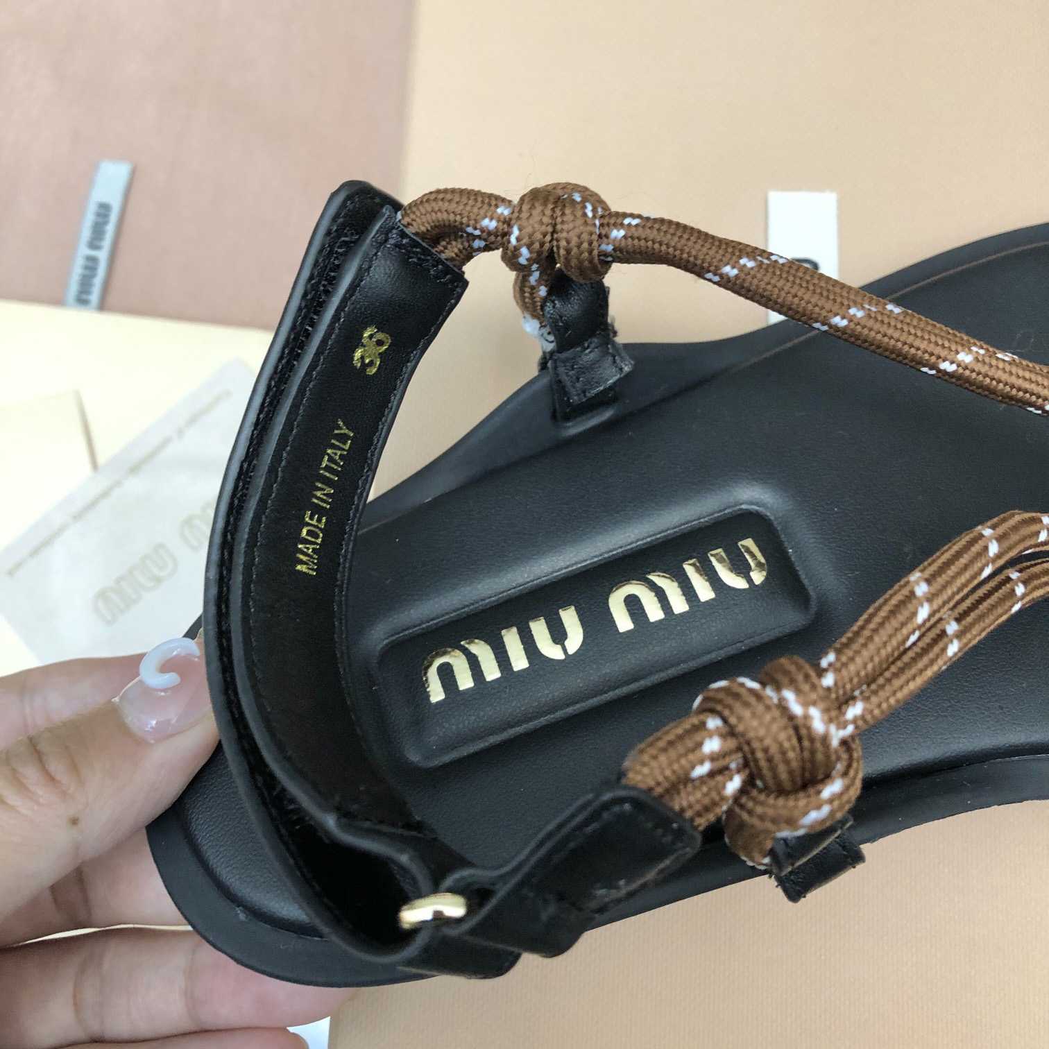 Miu Miu Riviere Cord And Leather Sandals - FashionPlug