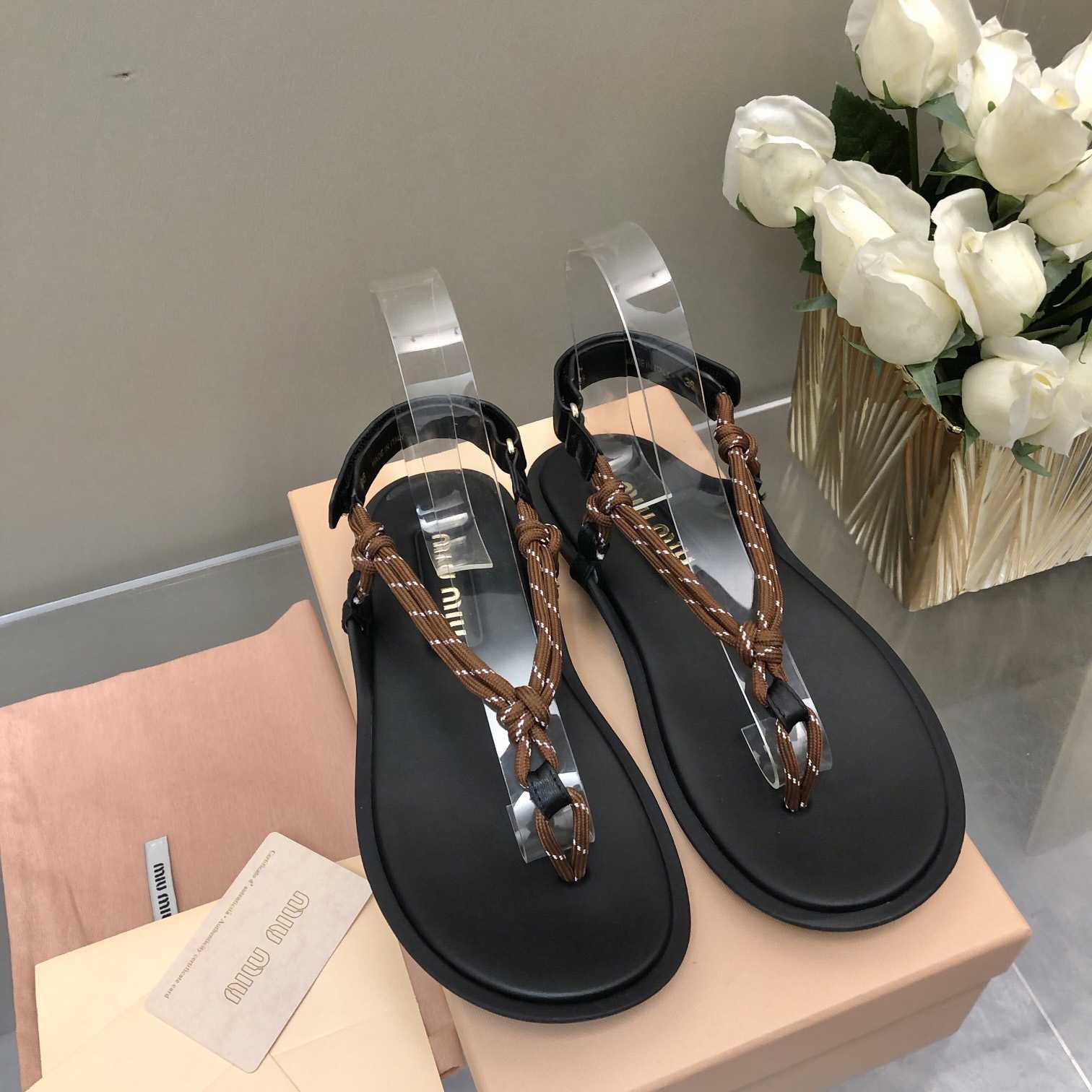 Miu Miu Riviere Cord And Leather Sandals - FashionPlug