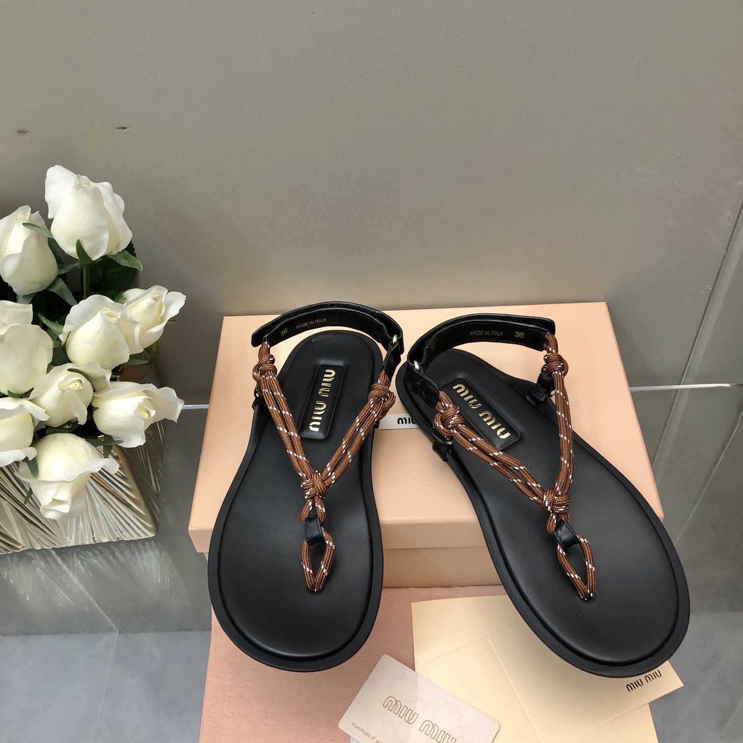 Miu Miu Riviere Cord And Leather Sandals - FashionPlug