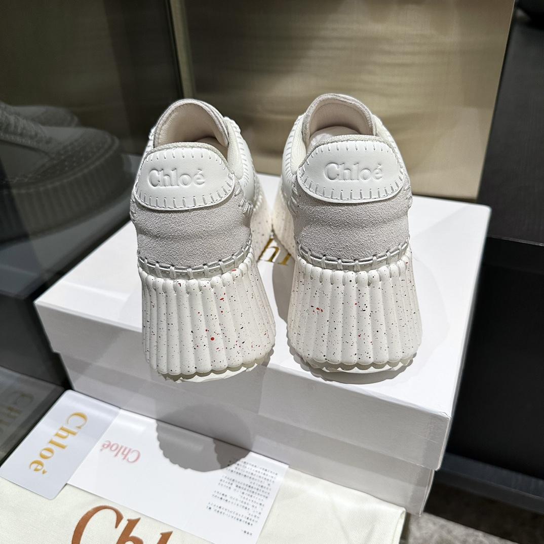 Chloe Women's Natural Nama Suede-trimmed Leather Platform Sneakers - FashionPlug