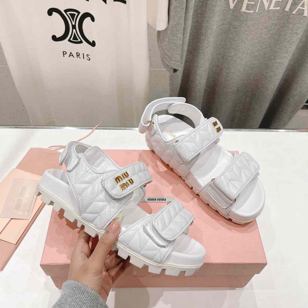 Miu Miu Sporty Matelassé Nappa Leather Sandals - FashionPlug