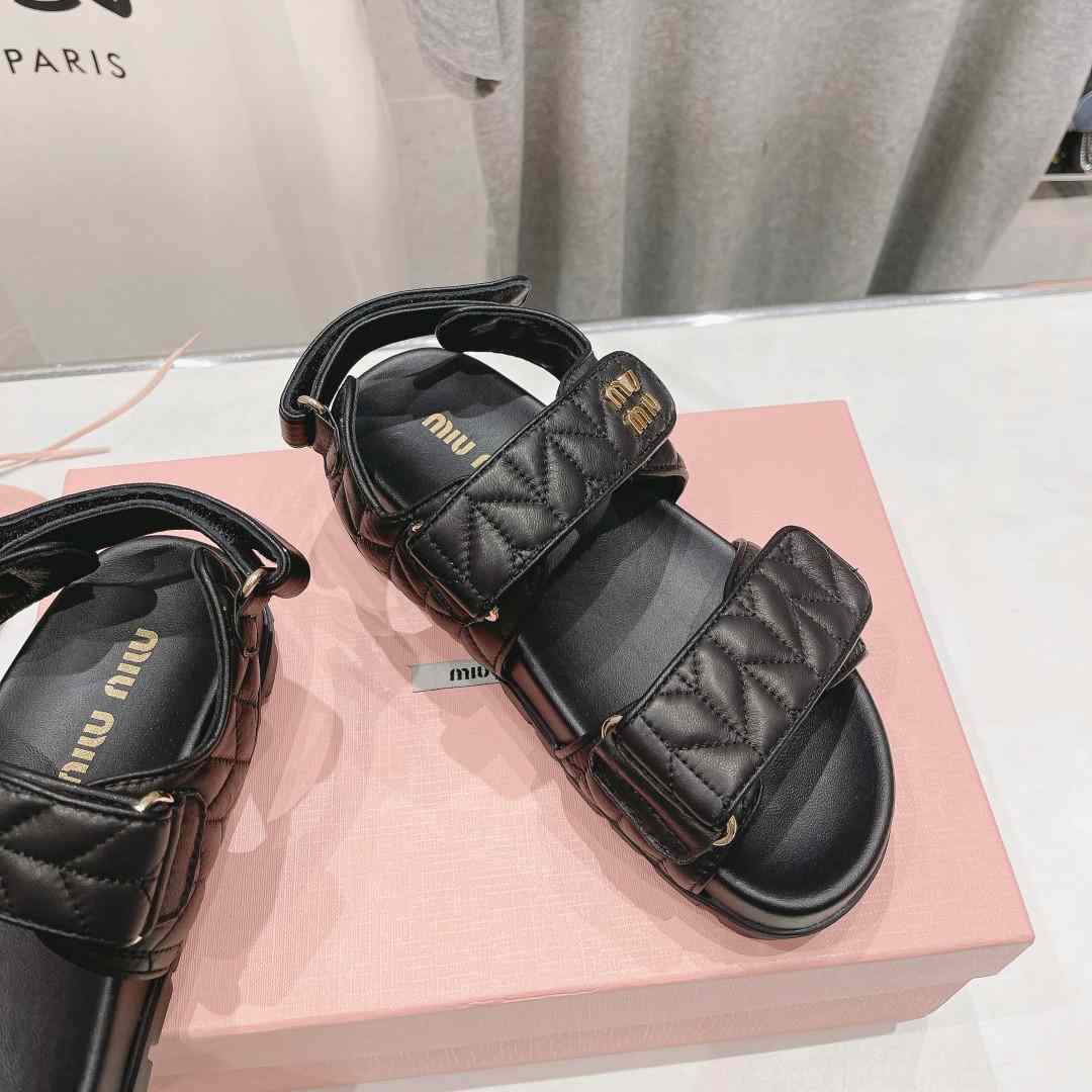 Miu Miu Sporty Matelassé Nappa Leather Sandals - FashionPlug